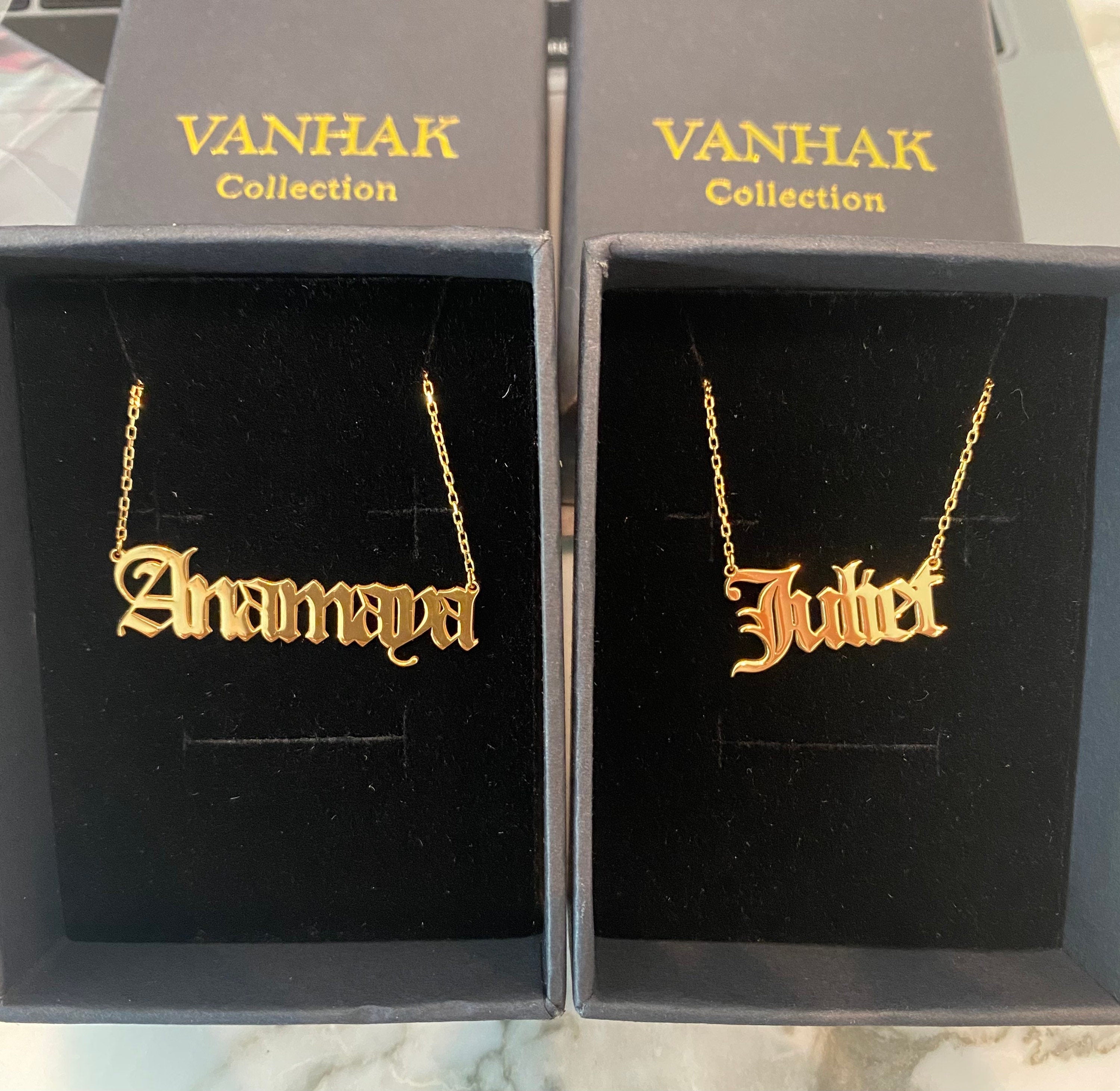 Personalized old English name choker. Custom gothic necklace sterling silver and gold plated. Old English nameplate. Gothic nameplate.