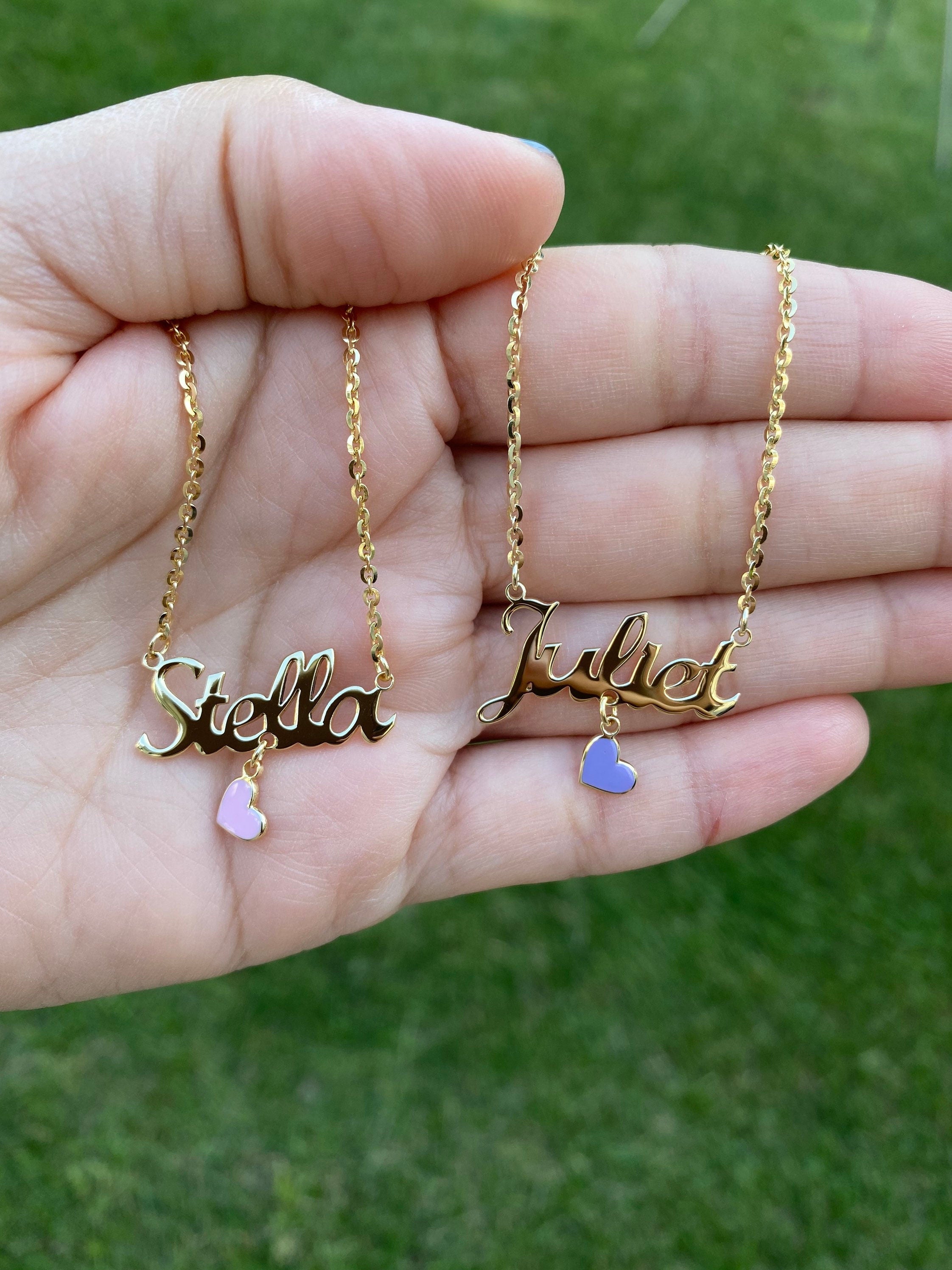 Personalized Juliet Script Name Necklace Sterling Silver 14K Gold Plated |Personalized necklace | Custom necklace | enamel heart nameplate |
