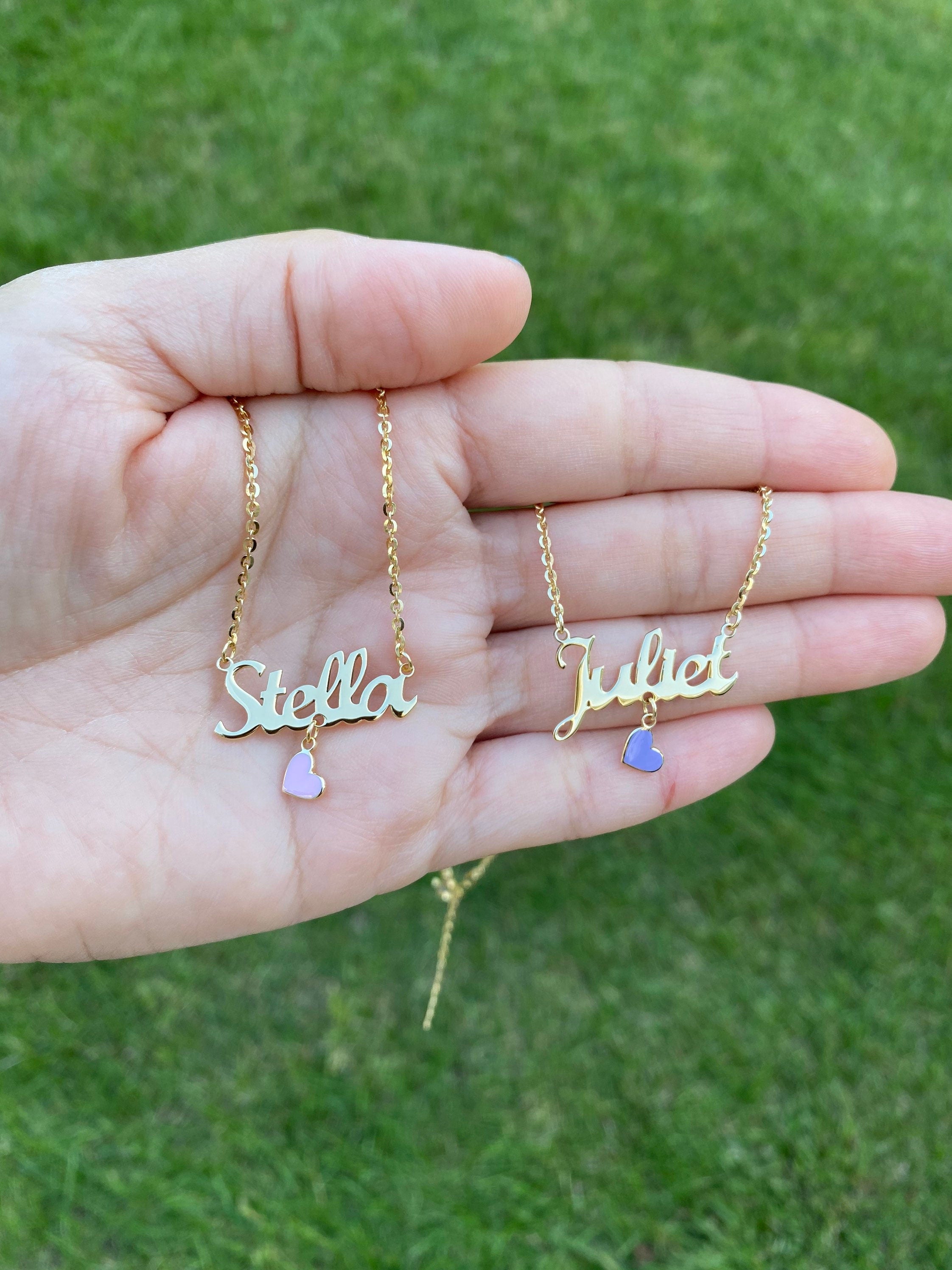 Personalized Juliet Script Name Necklace Sterling Silver 14K Gold Plated |Personalized necklace | Custom necklace | enamel heart nameplate |