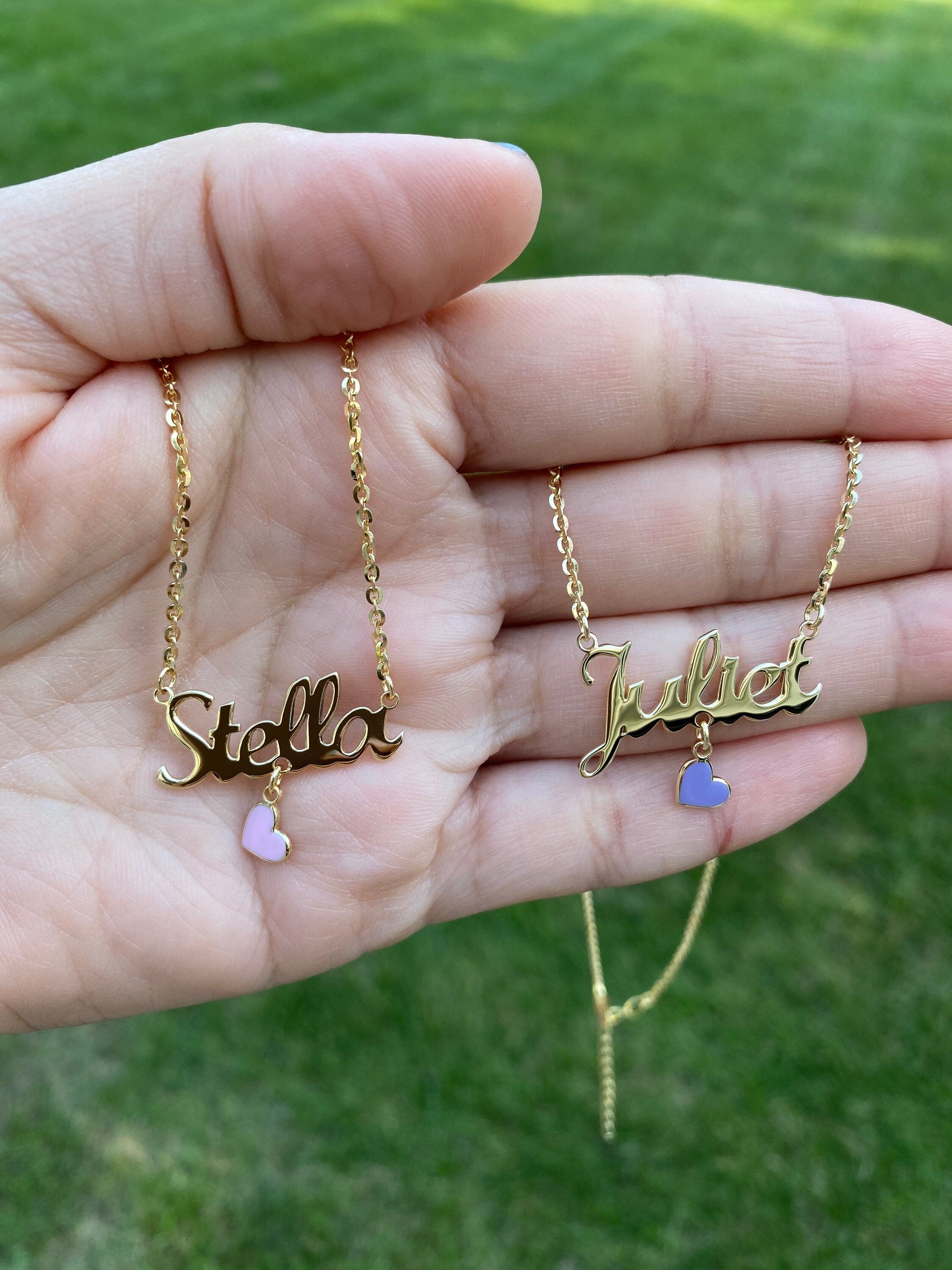 Personalized Juliet Script Name Necklace Sterling Silver 14K Gold Plated |Personalized necklace | Custom necklace | enamel heart nameplate |