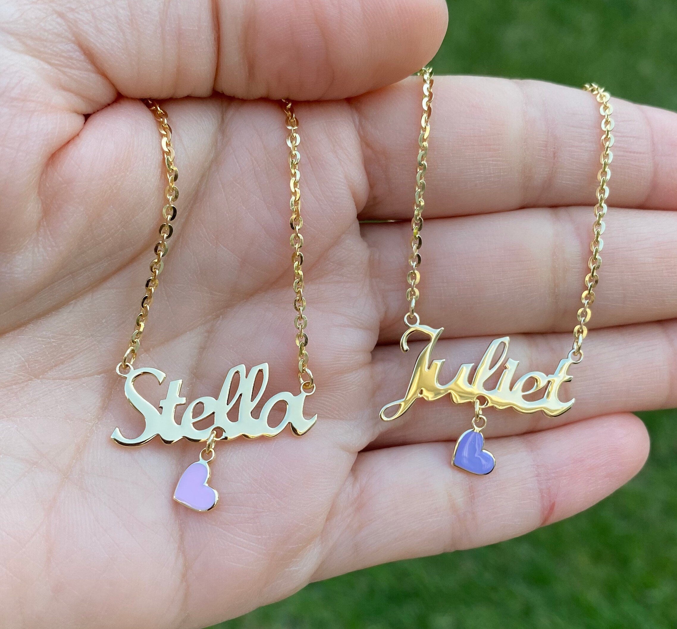 Personalized Juliet Script Name Necklace Sterling Silver 14K Gold Plated |Personalized necklace | Custom necklace | enamel heart nameplate |