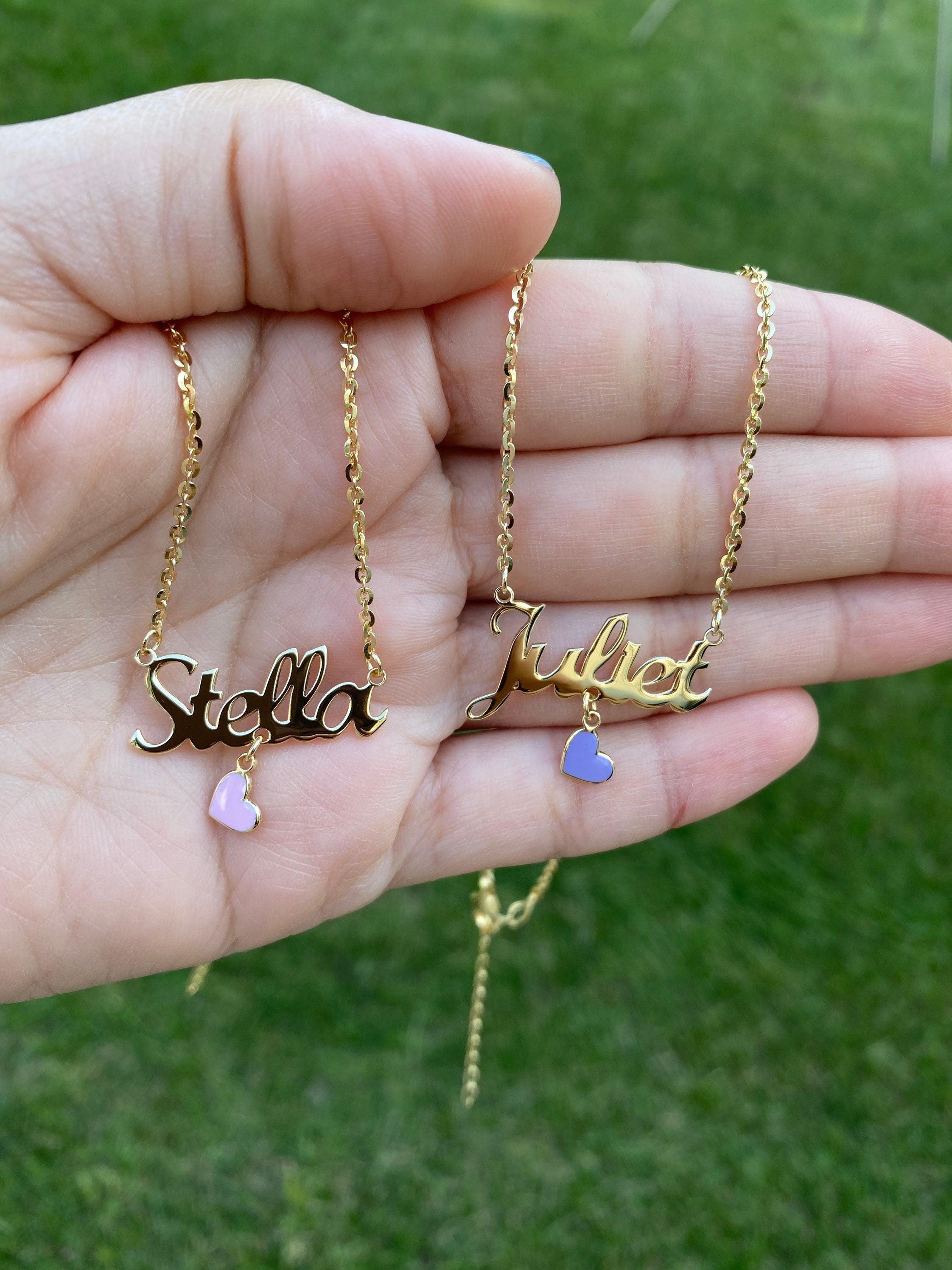 Personalized Juliet Script Name Necklace Sterling Silver 14K Gold Plated |Personalized necklace | Custom necklace | enamel heart nameplate |