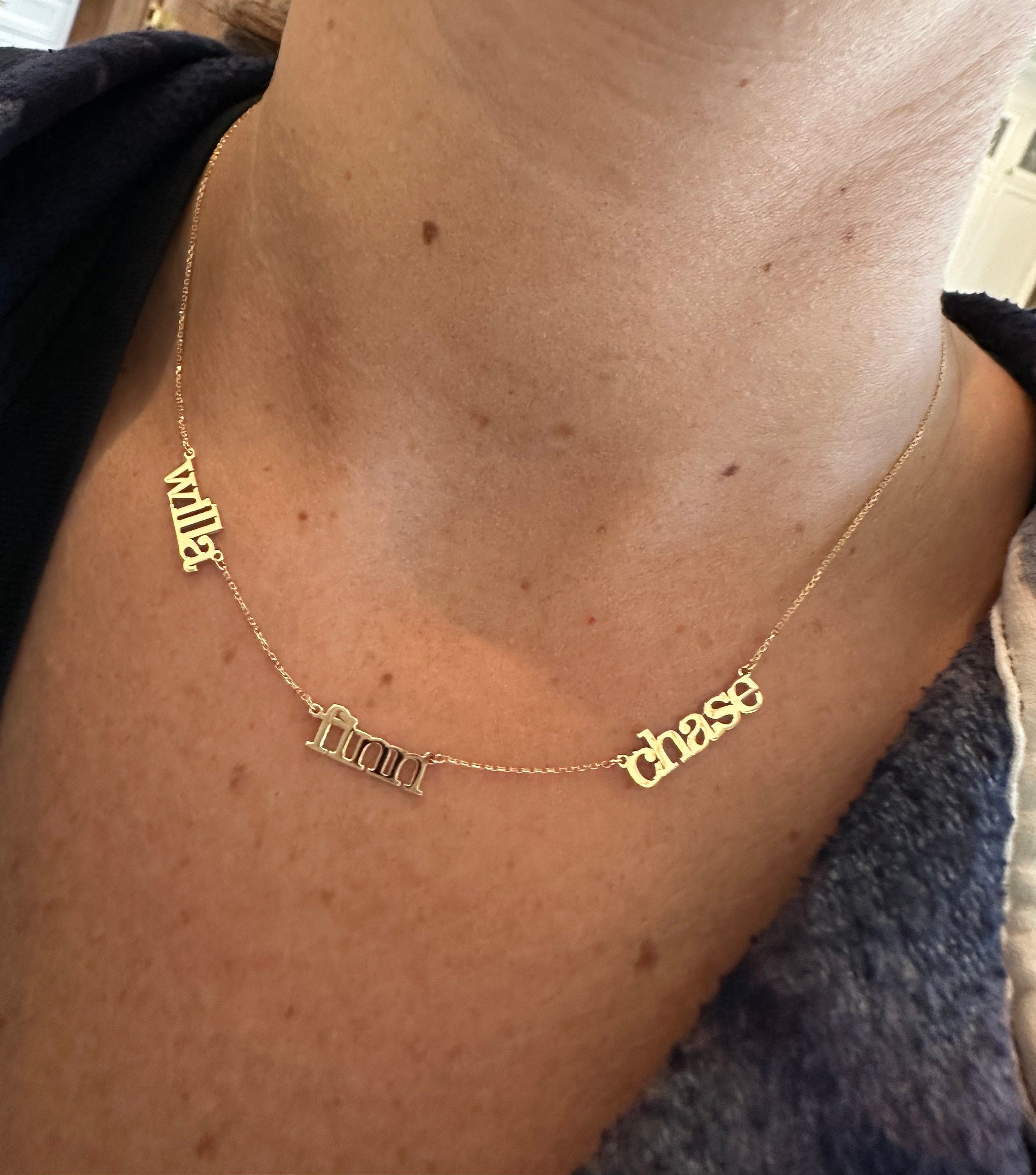 14K gold Mommy necklace with 1 2 3 4 5 6 names. 14K gold personalized necklace. 14K gold Mother’s necklace. 14K gold Name necklace.