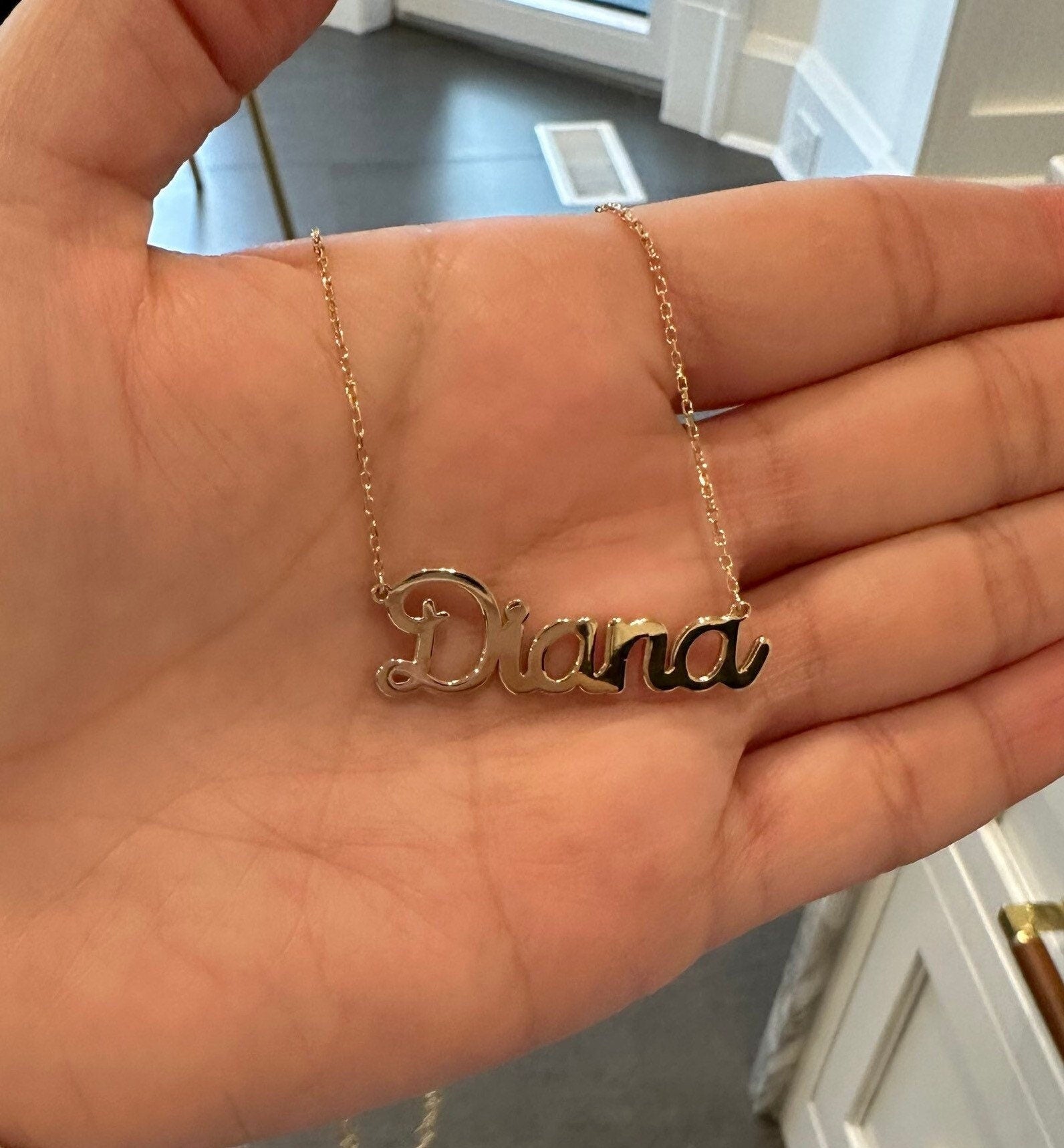 Sterling silver 14K gold plated Script Diana Nameplate Necklace | Name Necklace | Personalized script Jewelry | custom name necklace
