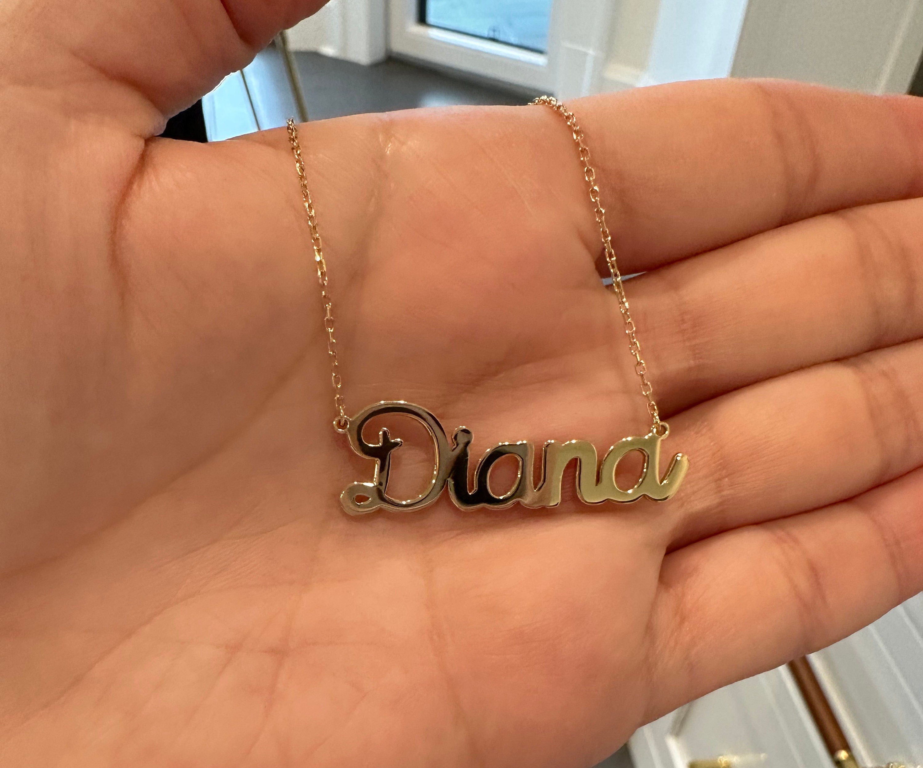 Sterling silver 14K gold plated Script Diana Nameplate Necklace | Name Necklace | Personalized script Jewelry | custom name necklace
