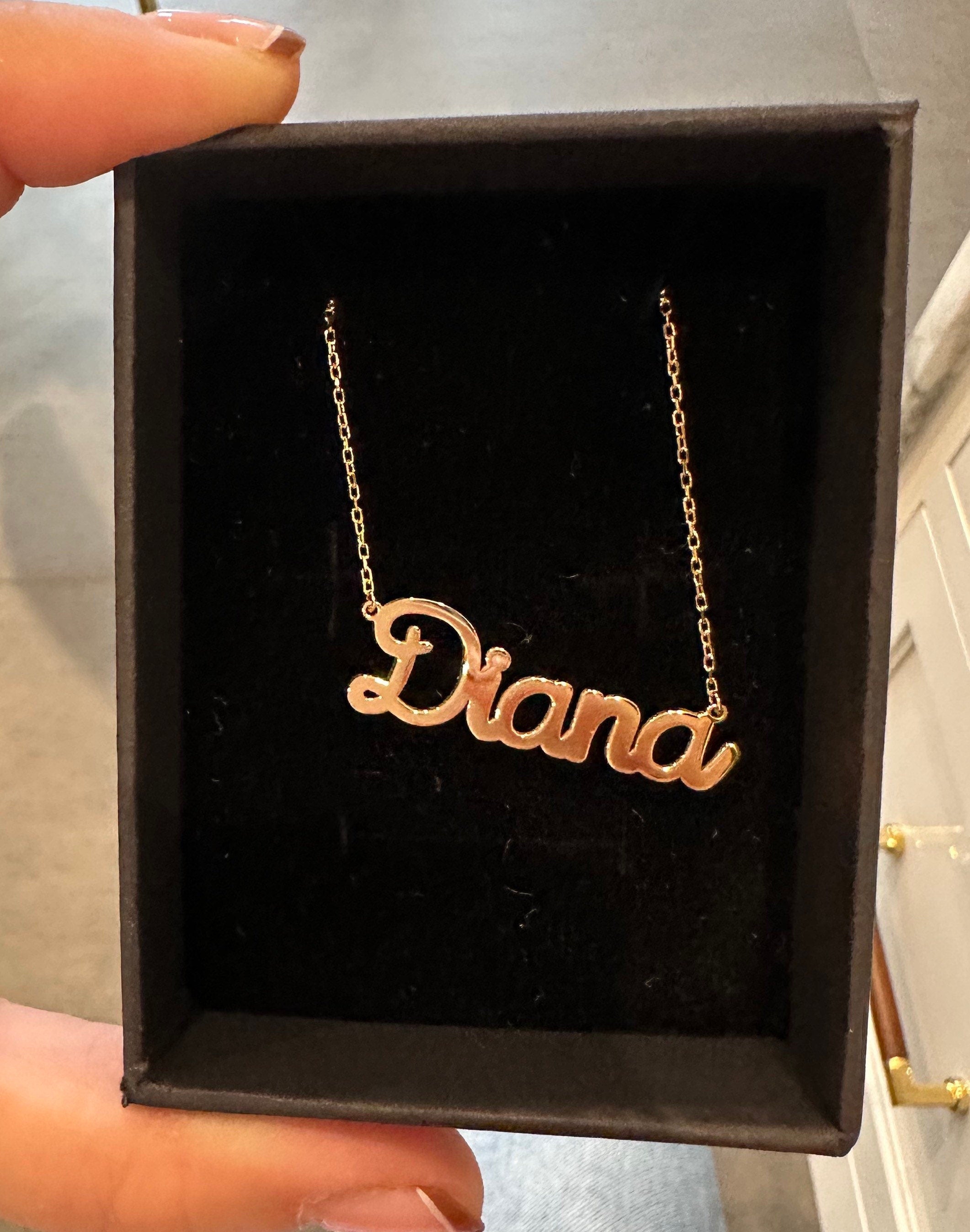 Sterling silver 14K gold plated Script Diana Nameplate Necklace | Name Necklace | Personalized script Jewelry | custom name necklace
