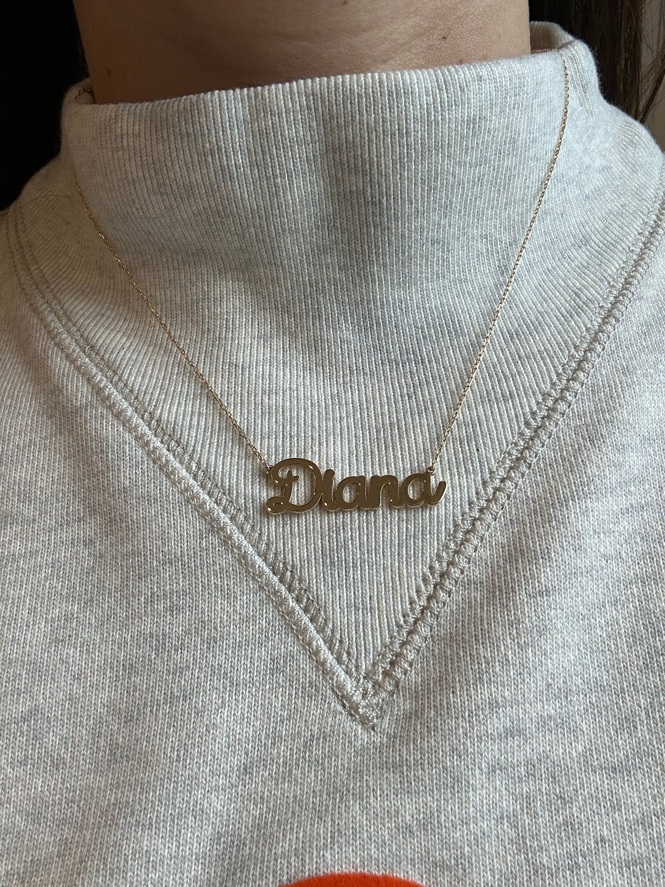 Sterling silver 14K gold plated Script Diana Nameplate Necklace | Name Necklace | Personalized script Jewelry | custom name necklace