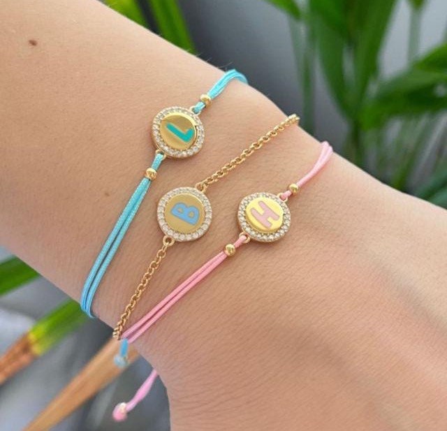 Initial string bracelet. Letter bracelet. Personalized string bracelet. Custom string bracelet. Enamel initial Chloe bracelet.
