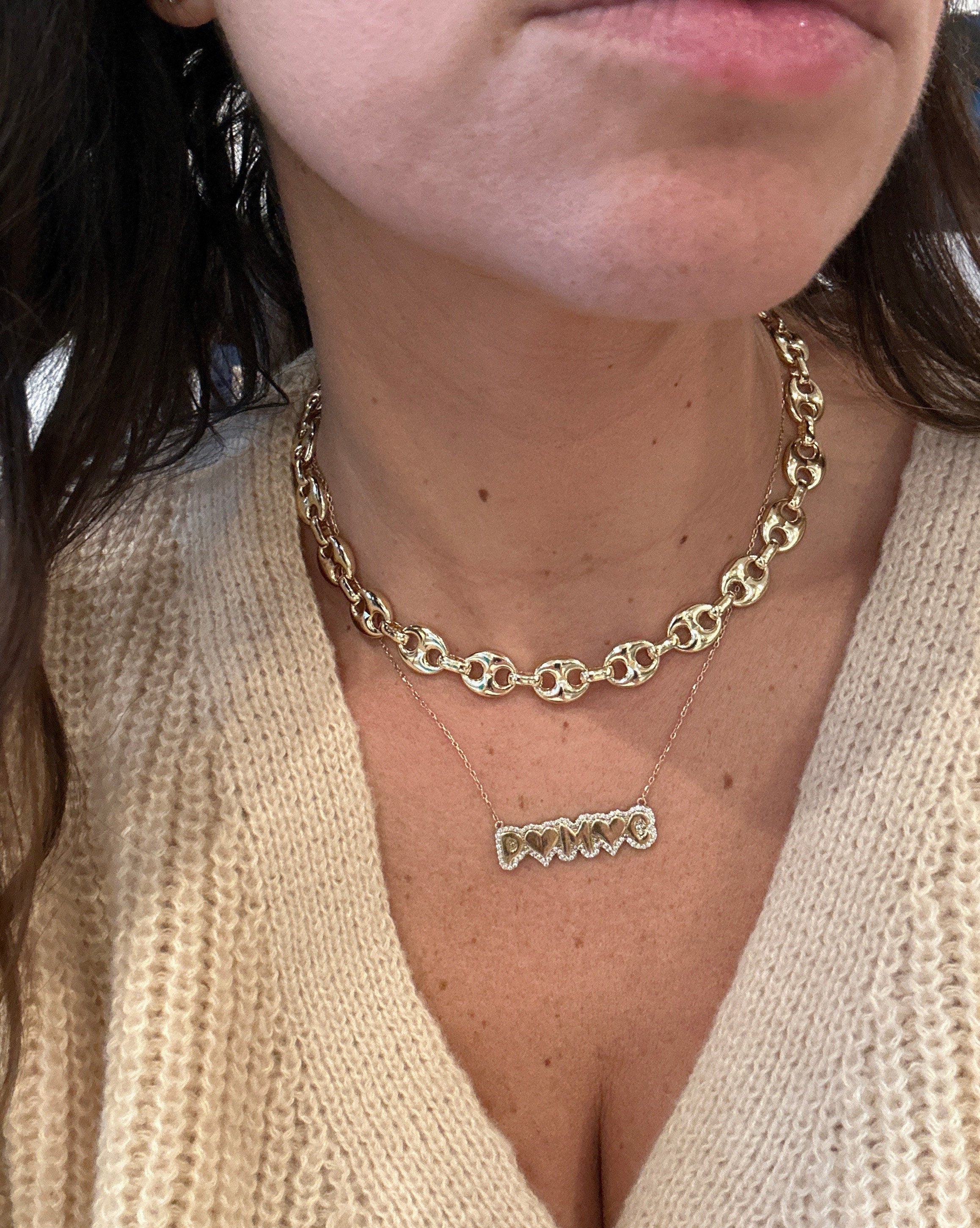 18K gold-filled puffed mariner link choker l Mariner chain necklace l Gold Chain necklaces l Puffed mariner chain necklace in gold or silver