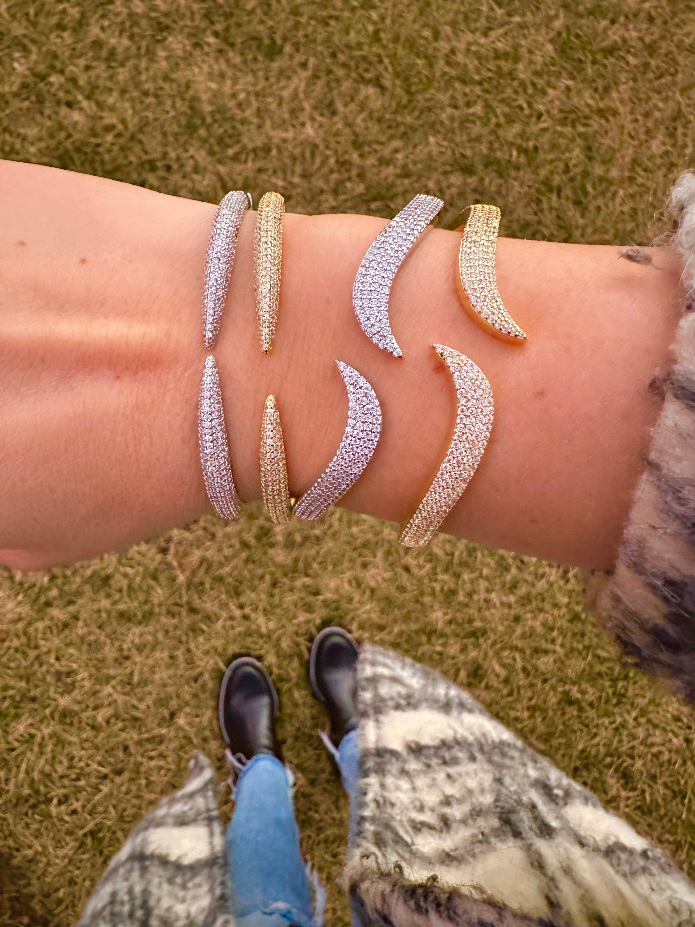Gold filled Pave Wave Cuff | Pave Wave Bracelet | claw Cuff | claw Bangle | pave wave bangle | claw bracelet