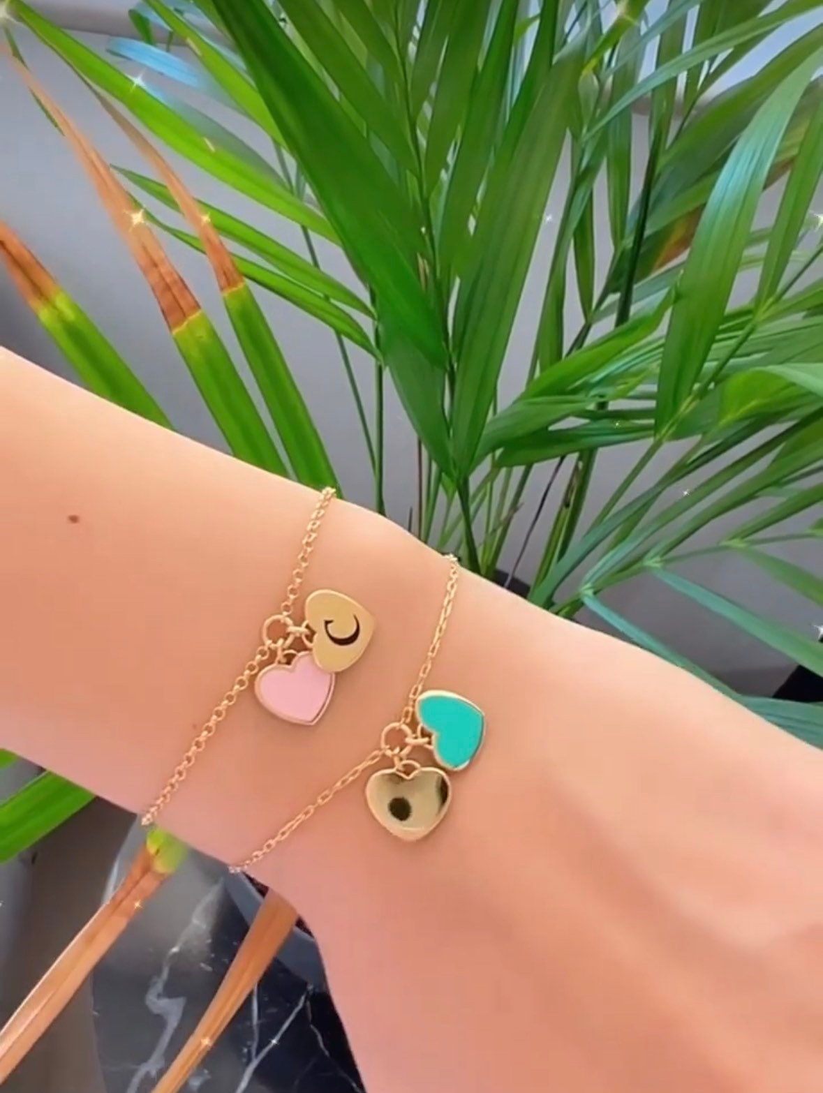 Charm bracelet | initial bracelet | enamel heart bracelet | enamel hearts charm bracelet | mommy bracelet | custom bracelet |