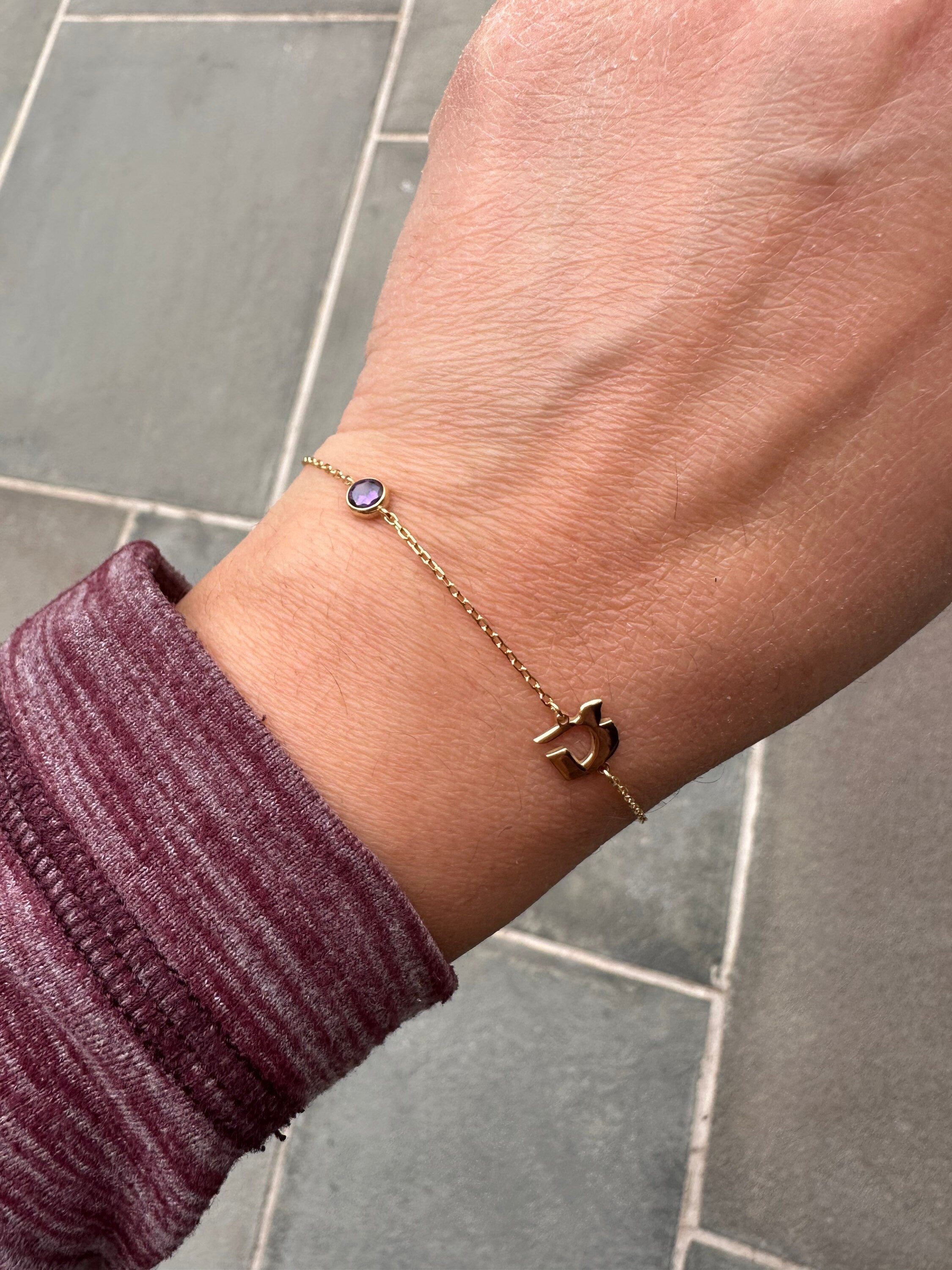 Sterling silver and gold plated CZ initial bracelets. Letter bracelets. Personalized bracelets. Hebrew initial bracelet. Custom bracelet.