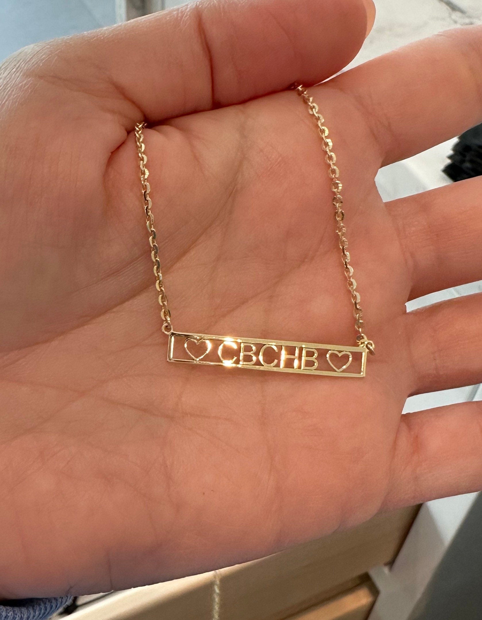 Couples bar necklace. Name (heart) name. Sterling silver and 14k gold plated. Initial nameplate. Personalized nameplate.