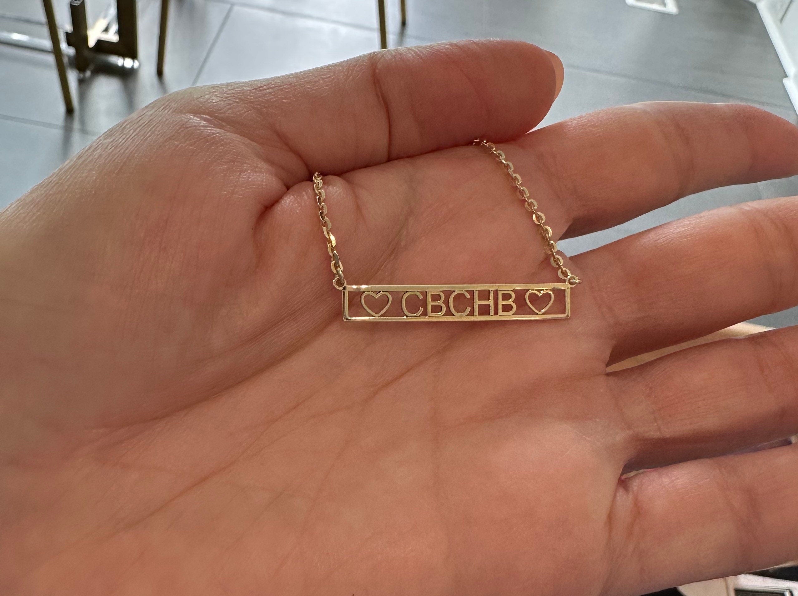 Couples bar necklace. Name (heart) name. Sterling silver and 14k gold plated. Initial nameplate. Personalized nameplate.