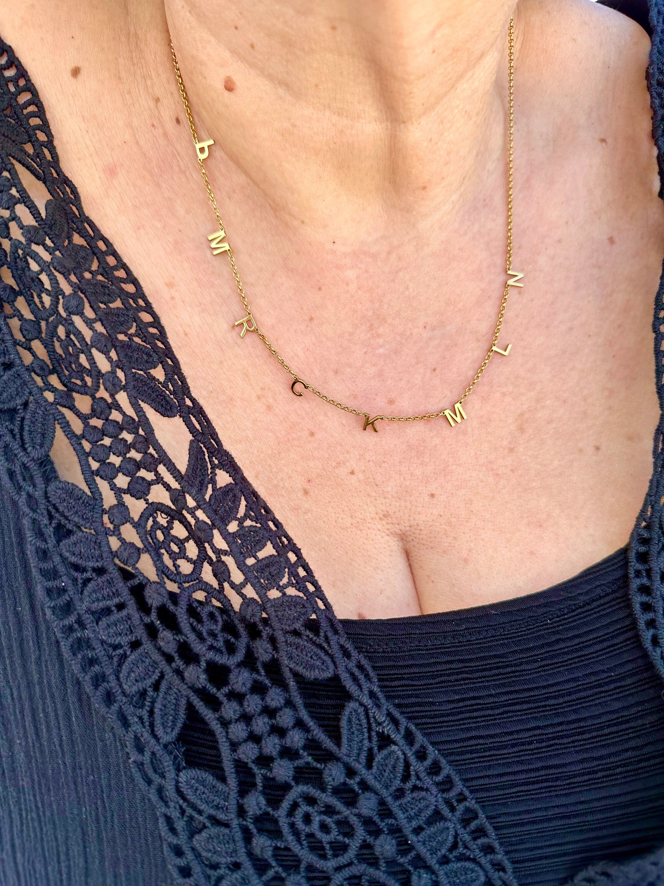 Multiple initial necklace | 1 2 3 4 5 6 7 8 9 10 initials | Sterling Silver 14K Gold Plated | Personalized mommy necklace | family necklace