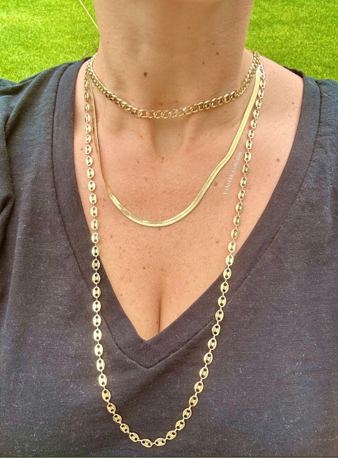 18K gold-filled flat mariner link choker l Mariner chain necklace l Gold Chain necklaces l Flat mariner chain necklace in gold or silver