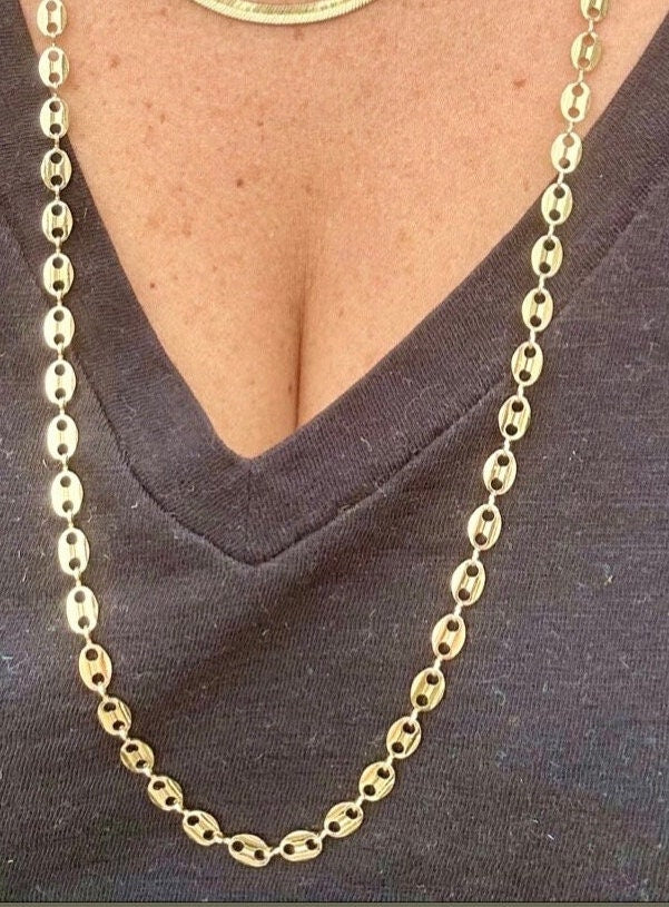 18K gold-filled flat mariner link choker l Mariner chain necklace l Gold Chain necklaces l Flat mariner chain necklace in gold or silver