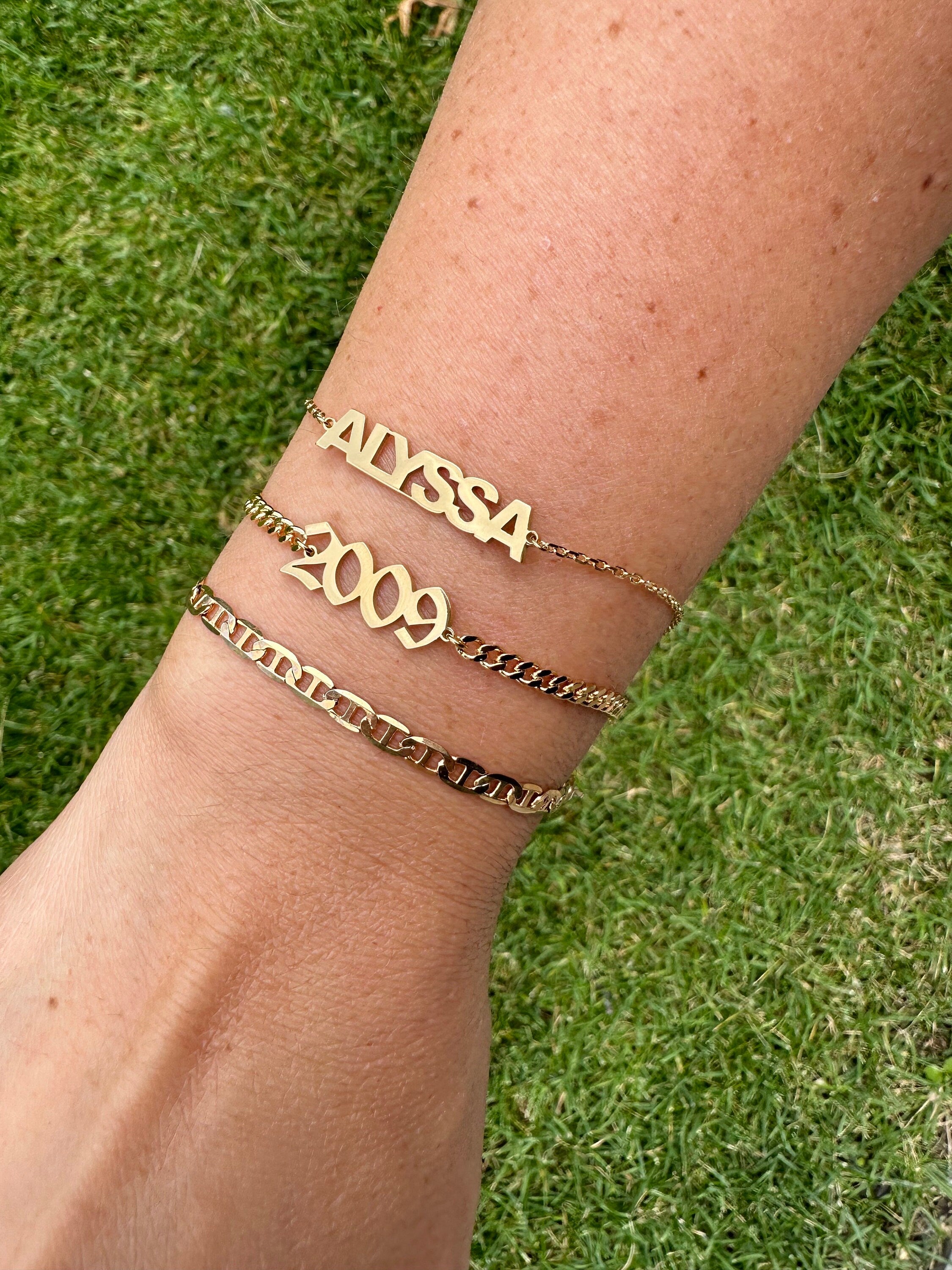 Cuban link personalized year bracelet | personalized curb link custom bracelet | year bracelet