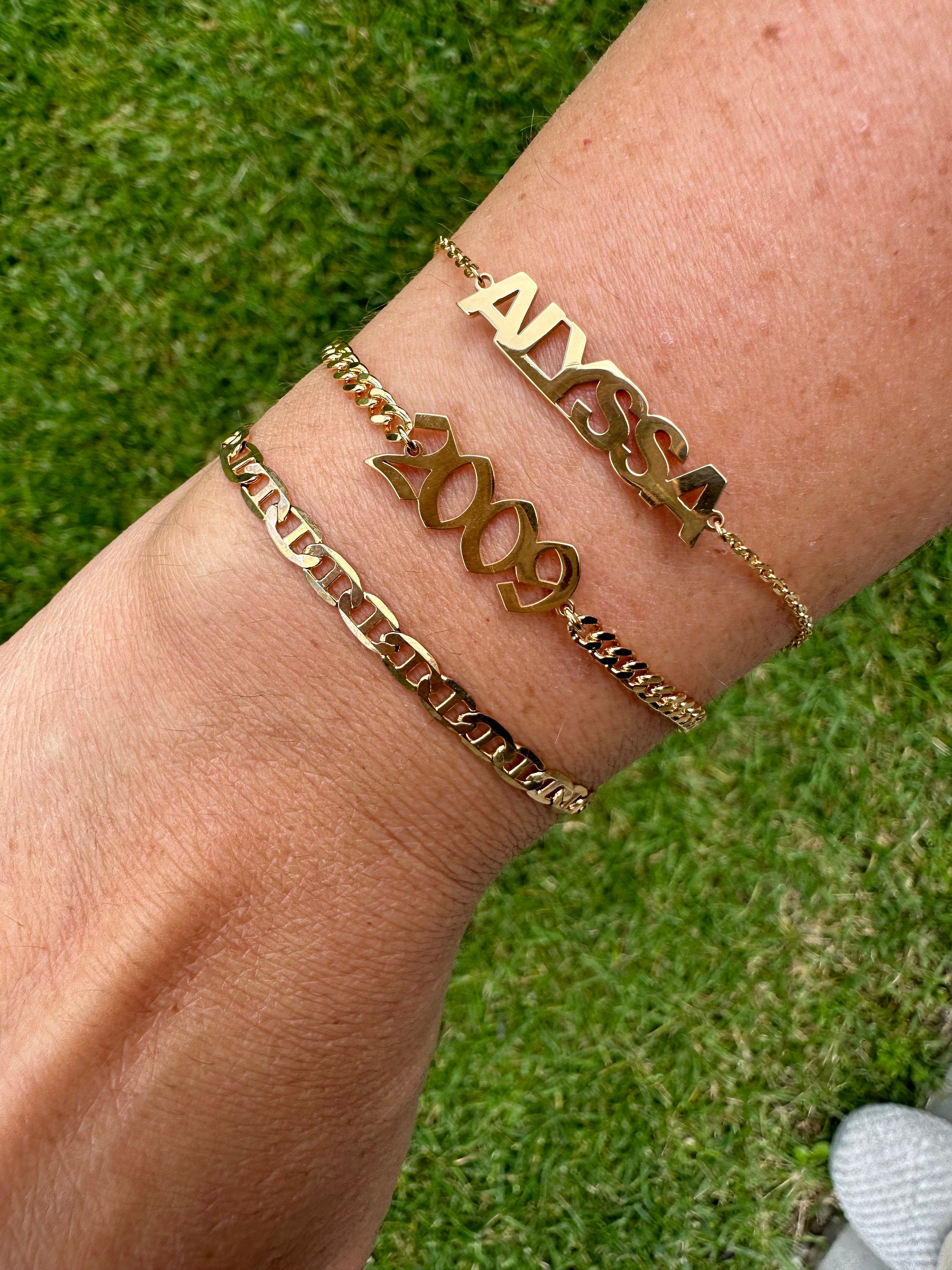 Cuban link personalized year bracelet | personalized curb link custom bracelet | year bracelet