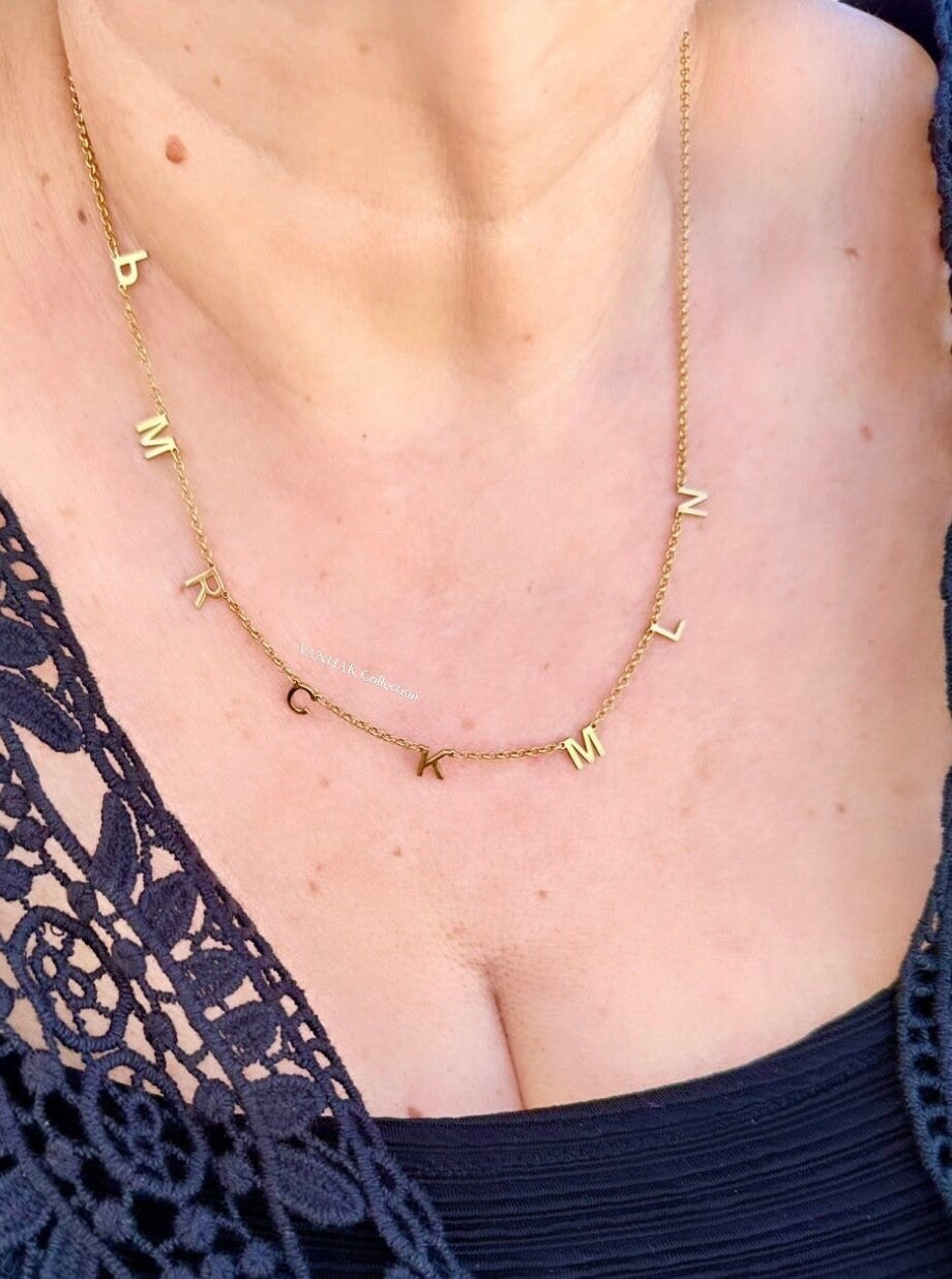 Multiple initial necklace | 1 2 3 4 5 6 7 8 9 10 initials | Sterling Silver 14K Gold Plated | Personalized mommy necklace | family necklace