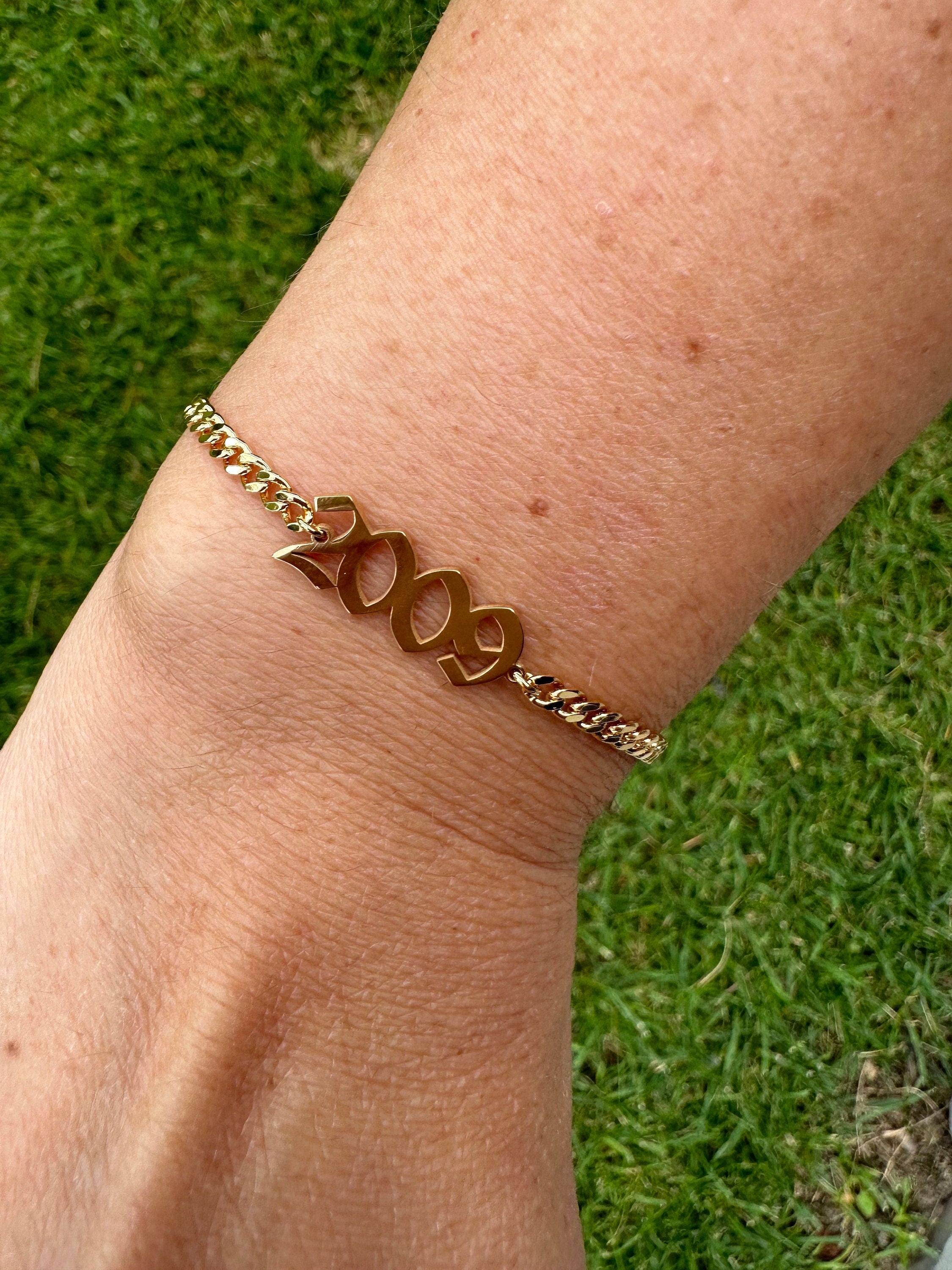 Cuban link personalized year bracelet | personalized curb link custom bracelet | year bracelet