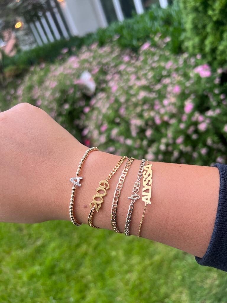 Cuban link personalized year bracelet | personalized curb link custom bracelet | year bracelet