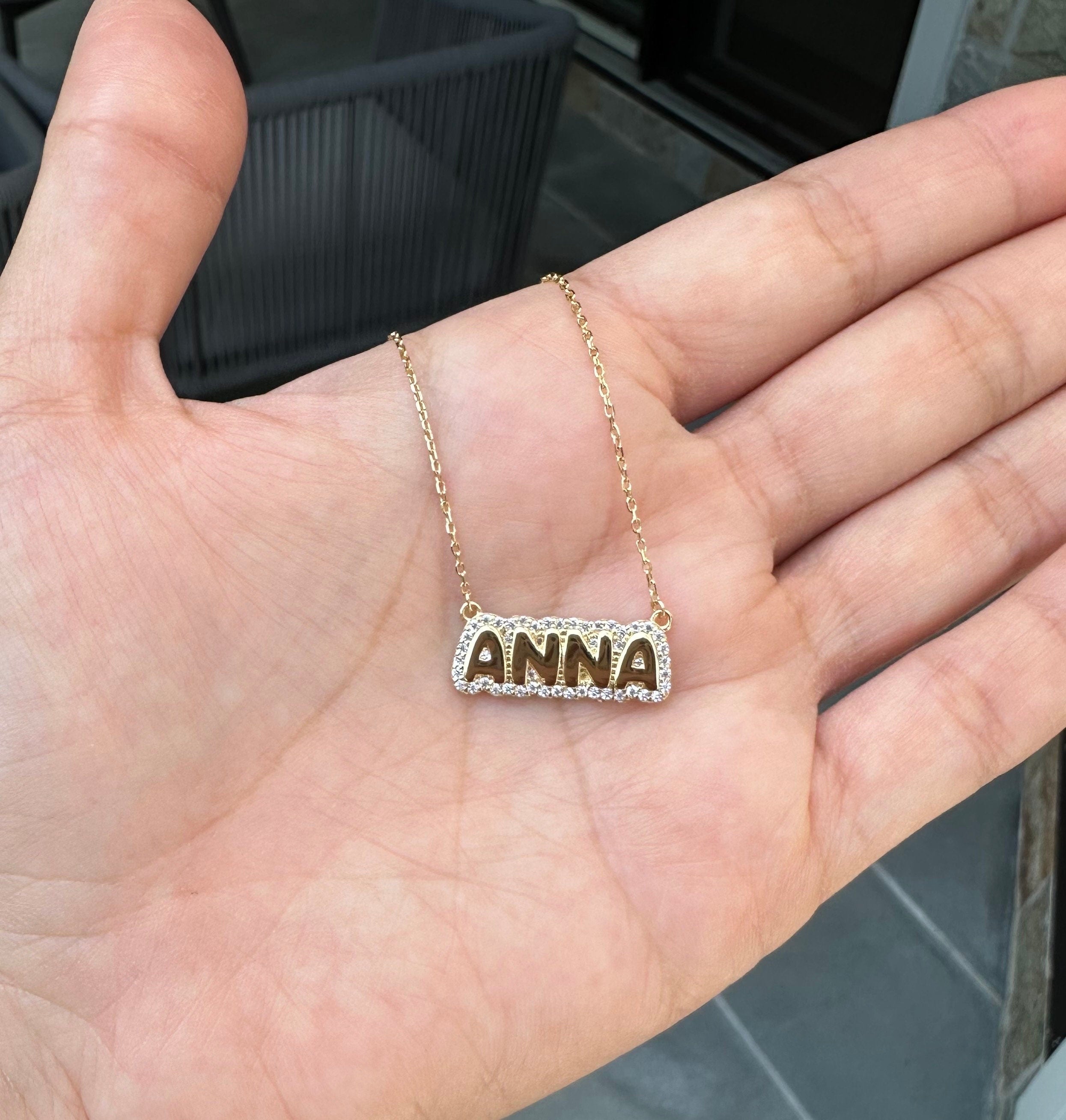 NEW personalized kids pave outline enamel necklace. Custom kids bubble necklace. Personalized small bubble name necklace for kids.