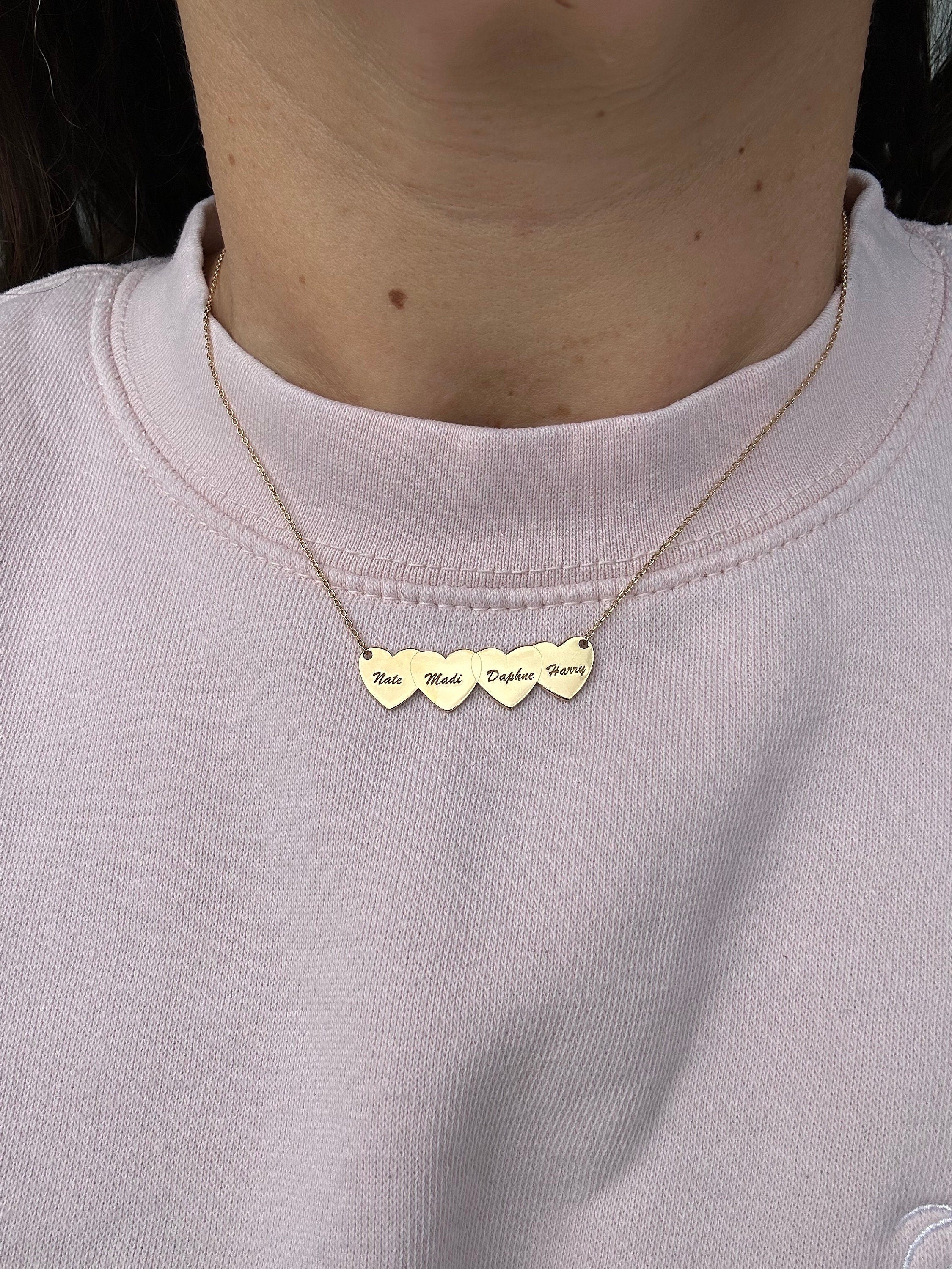 Engraved hearts mommy necklace by Kathy Hilton | Hearts letters / initials necklace| engraved Mommy necklace with hearts
