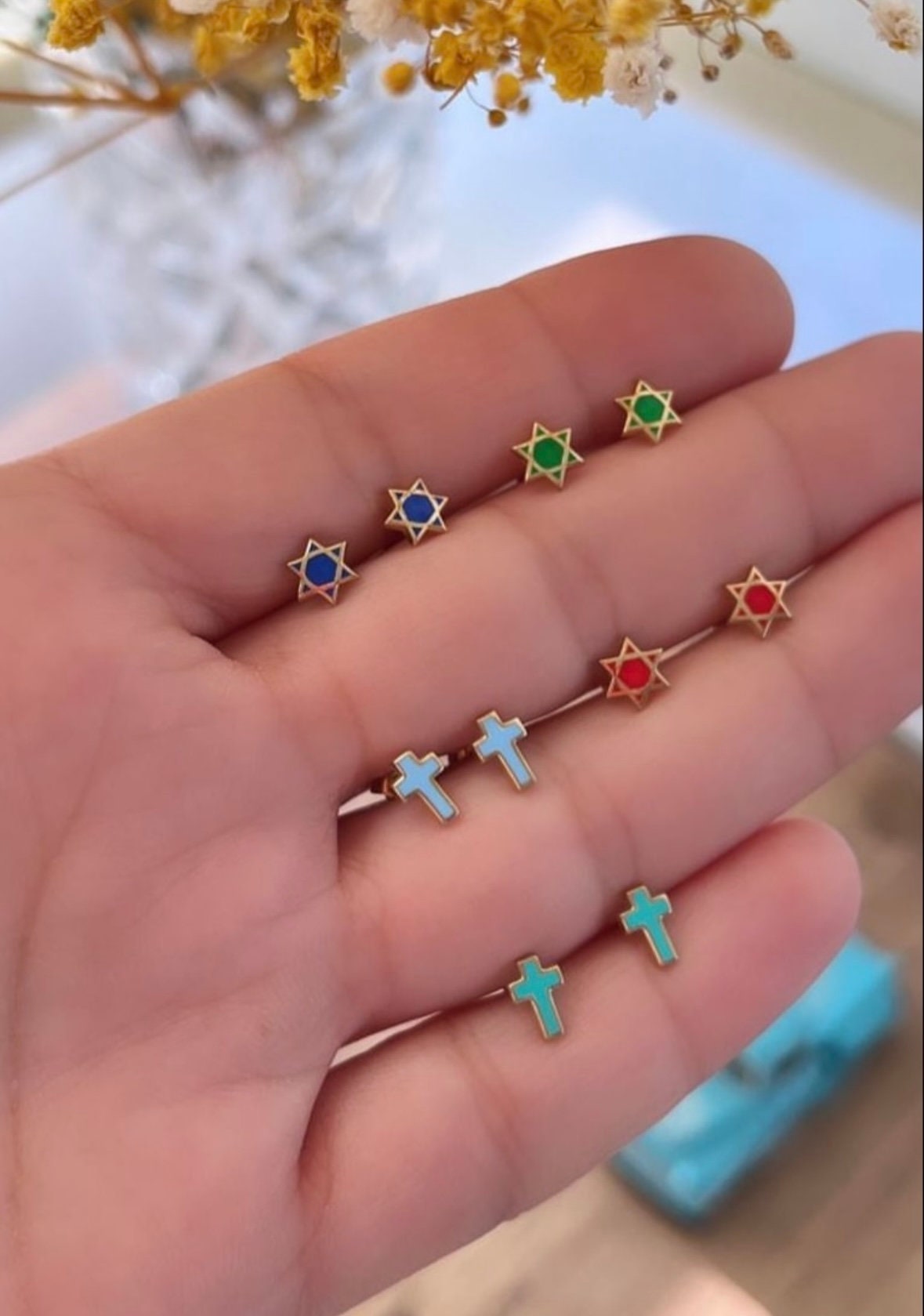 Butterfly enamel earrings | Star enamel earrings | Heart enamel earrings | heart studs | butterfly studs | star studs | Magen David earrings