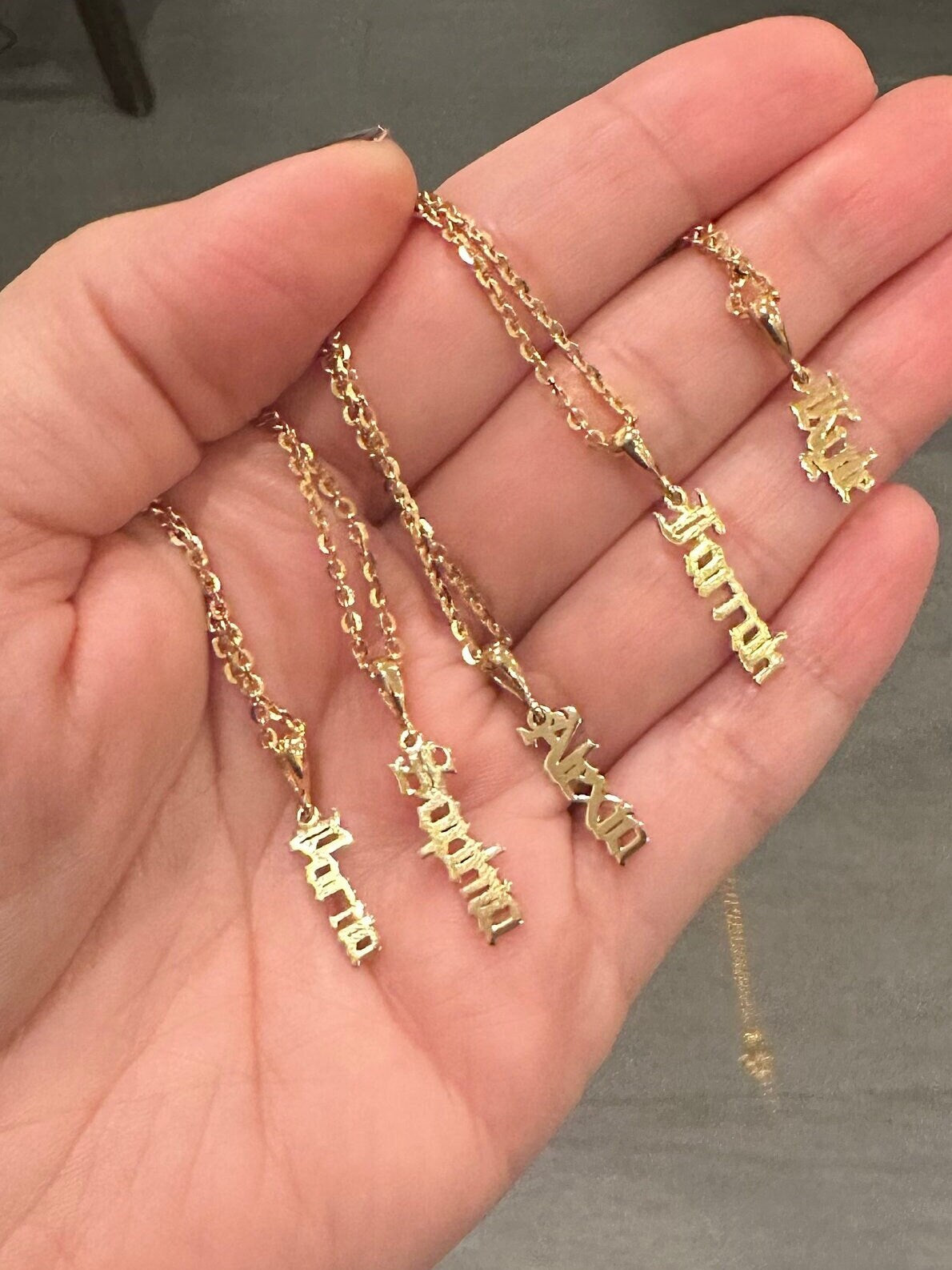 Old English/gothic vertical nameplate. Custom nameplate. Personalization Kyle necklace. Personalized nameplate. As seen on Kyle Richards.