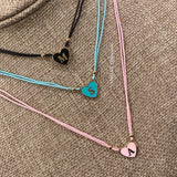 Enamel heart initial string necklace | Sterling Silver 14K Gold Plated | enamel heart personalized necklace | initial necklace on string