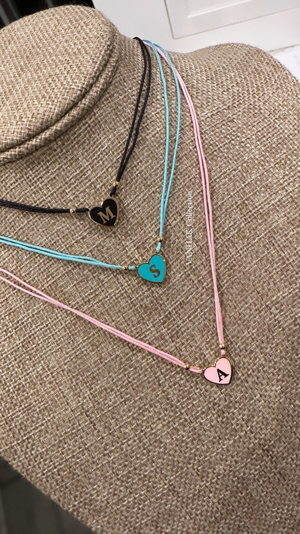 Enamel heart initial string necklace | Sterling Silver 14K Gold Plated | enamel heart personalized necklace | initial necklace on string