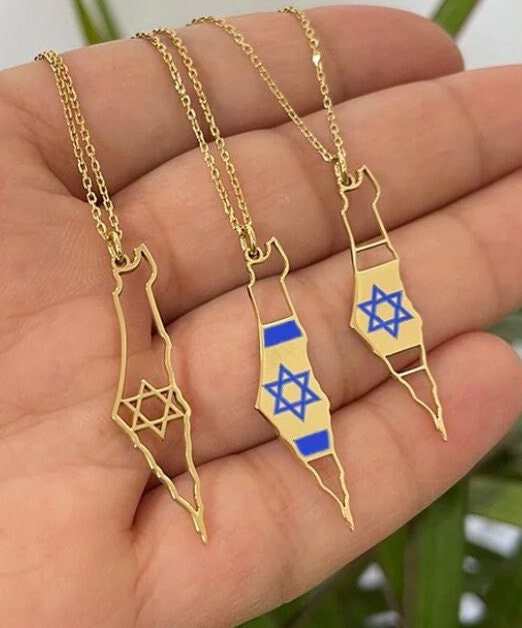 Cut out Star of David Map of Israel necklace | Map of Israel choker | cut out Jewish Star Israel necklace | star of david israel necklace