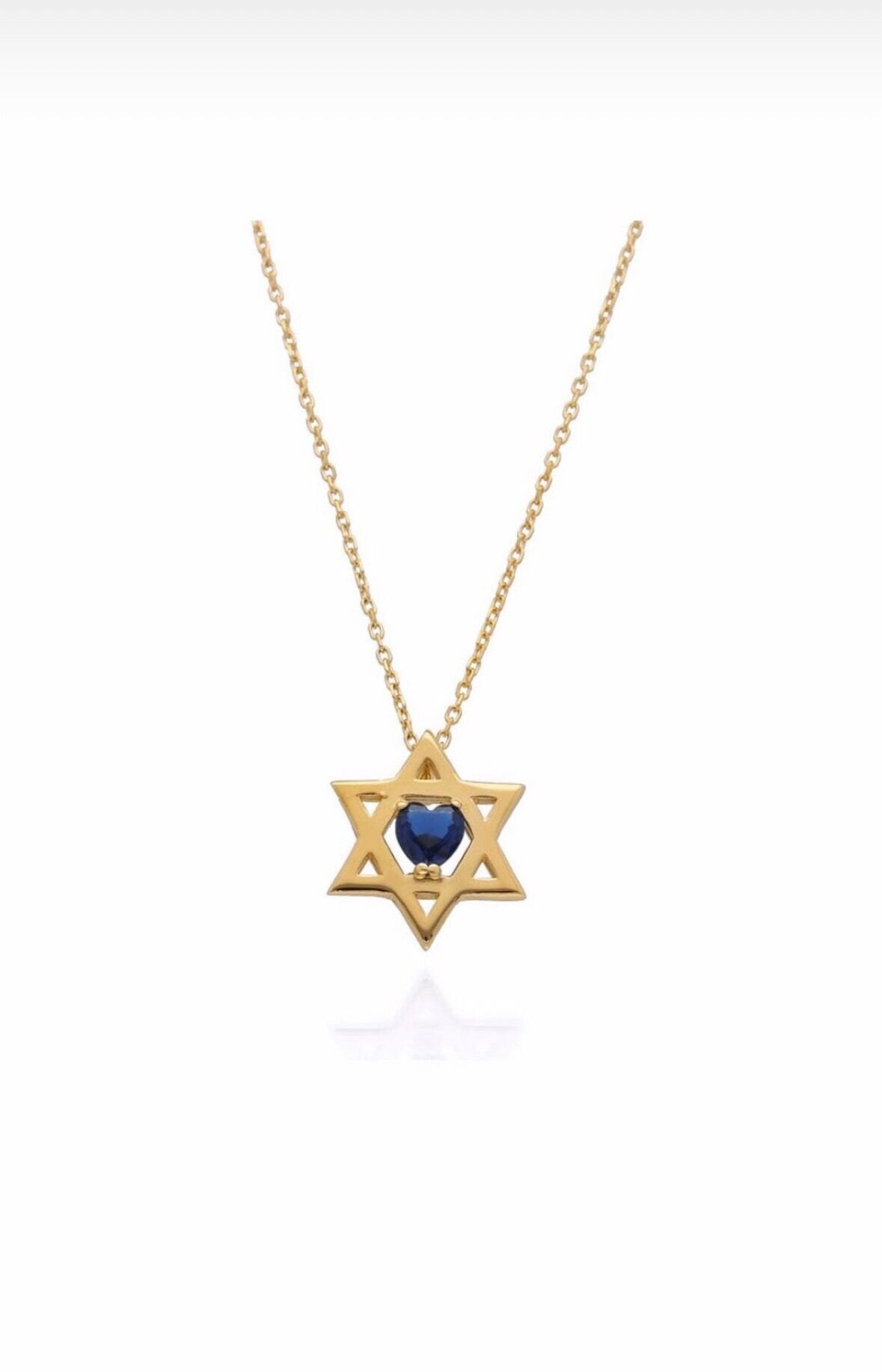 Floating diamond heart Star of David necklace | floating diamond heart jewish star necklace