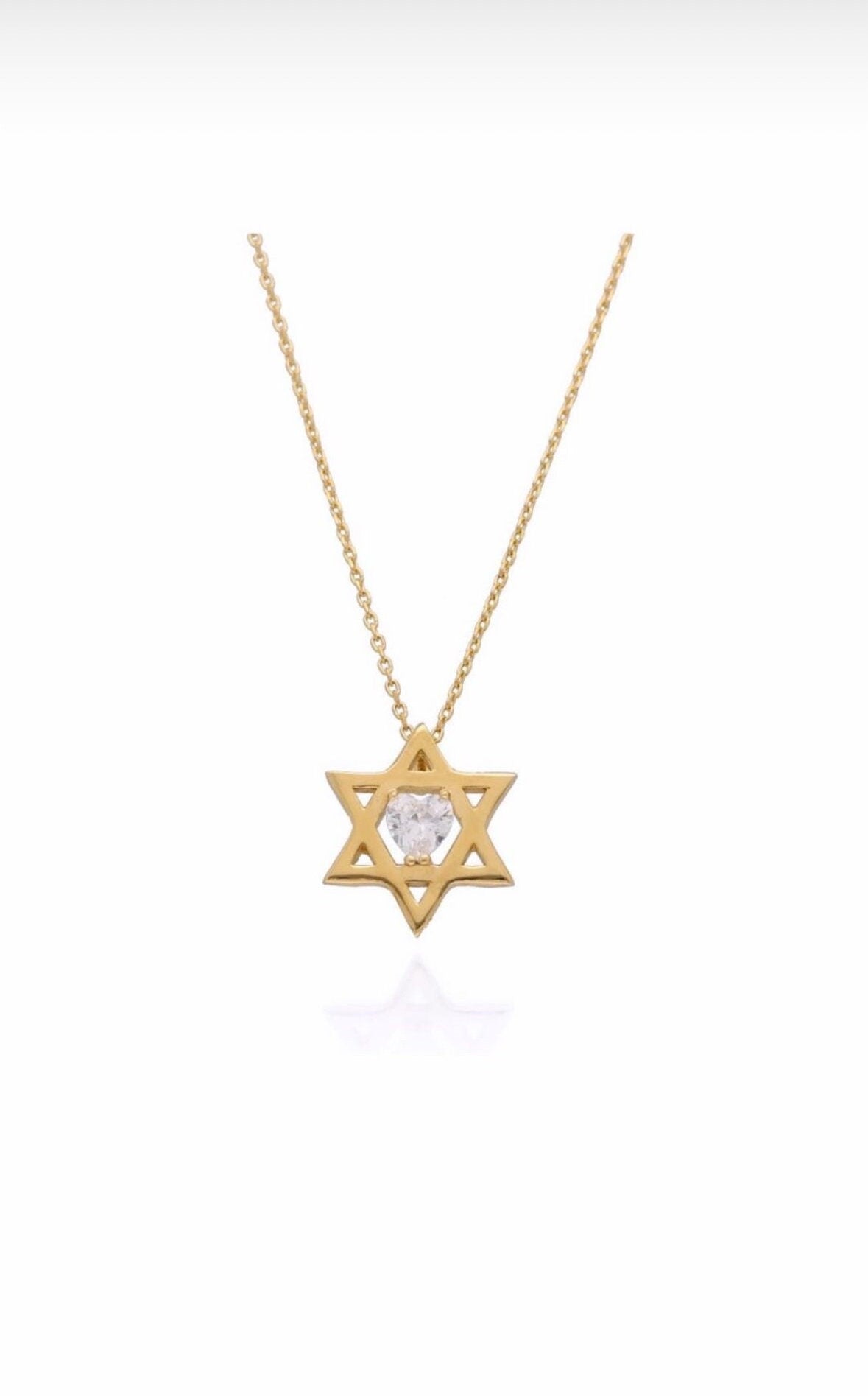 Floating diamond heart Star of David necklace | floating diamond heart jewish star necklace