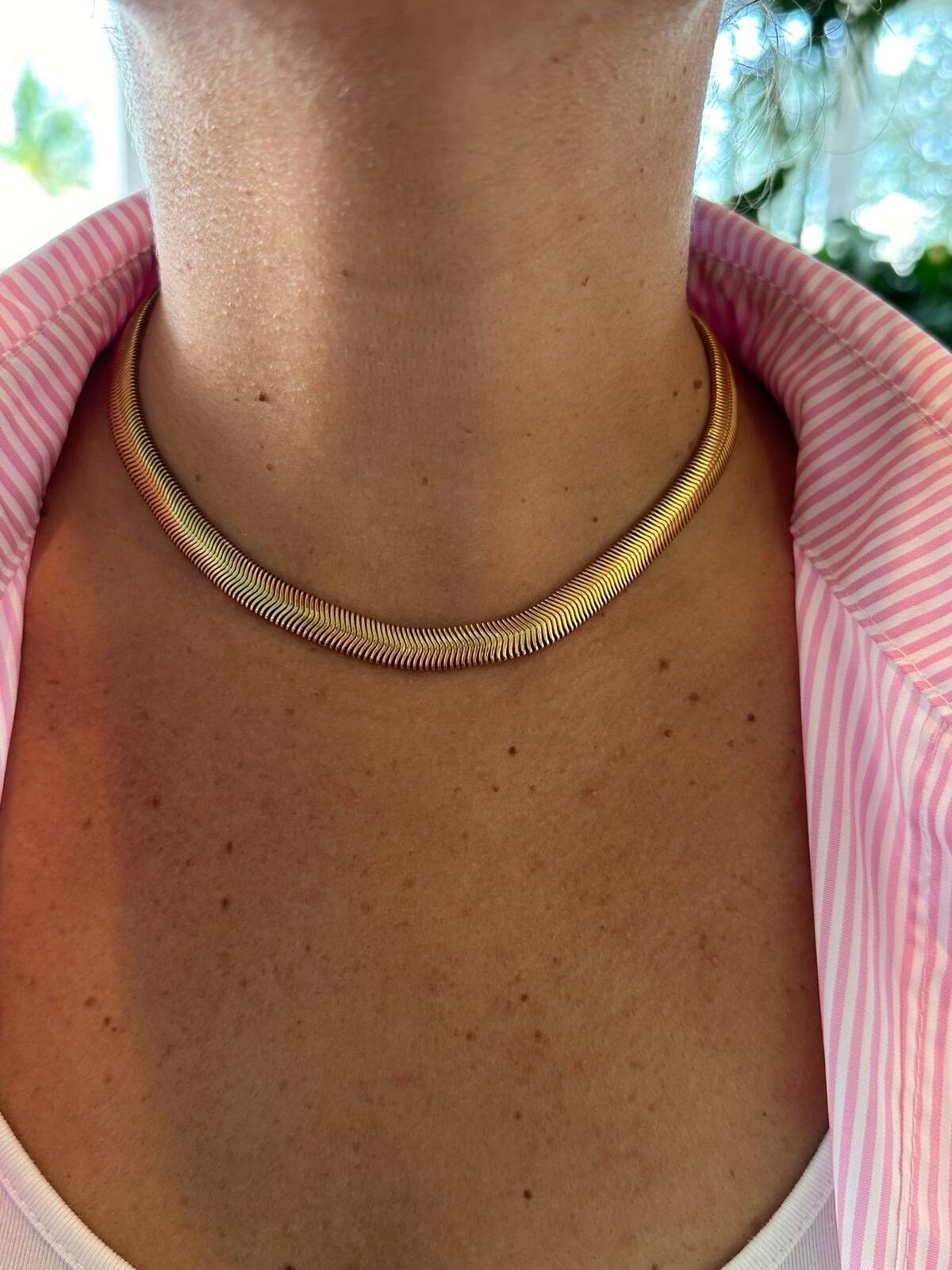 18K gold filled 10mm herringbone chain necklaces. Snake chain necklaces. Liquid gold chain necklace. Gold Chain necklaces.