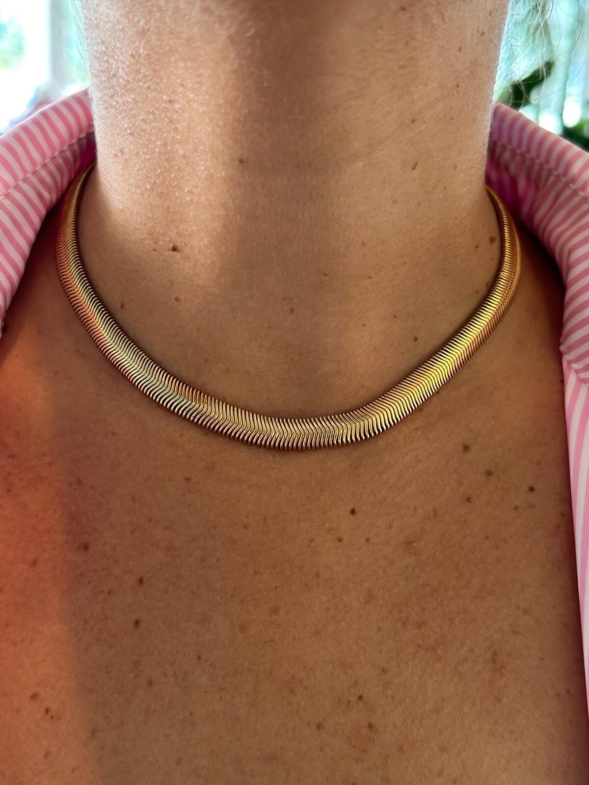 18K gold filled 10mm herringbone chain necklaces. Snake chain necklaces. Liquid gold chain necklace. Gold Chain necklaces.