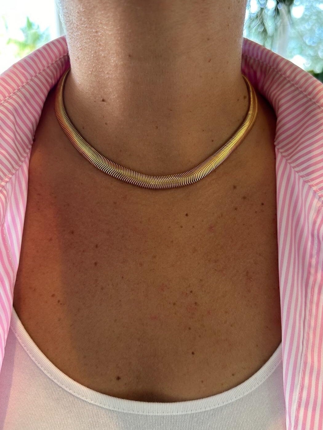 18K gold filled 10mm herringbone chain necklaces. Snake chain necklaces. Liquid gold chain necklace. Gold Chain necklaces.