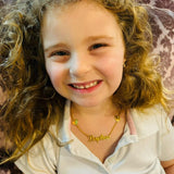 Custom / personalized name necklace with hearts. Sterling silver and 14K gold plated. Nameplate with hearts. Personalized nameplate.