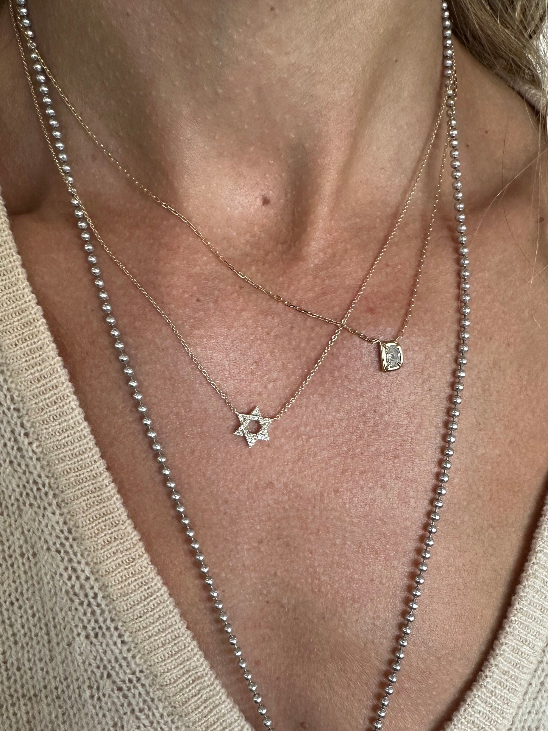 14K gold and diamonds pave jewish star necklace | 14K gold and diamonds pave Star of David necklace | Jewish star fine jewelry