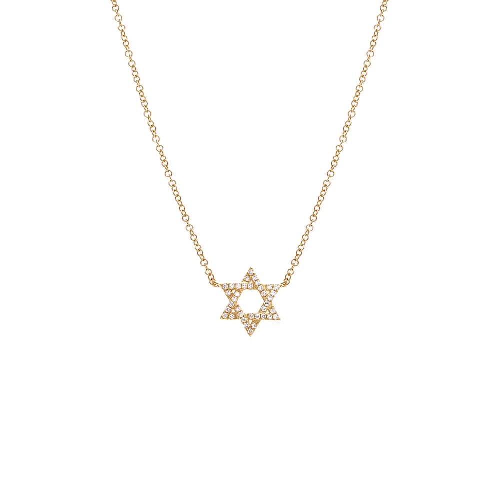 14K gold and diamonds pave jewish star necklace | 14K gold and diamonds pave Star of David necklace | Jewish star fine jewelry