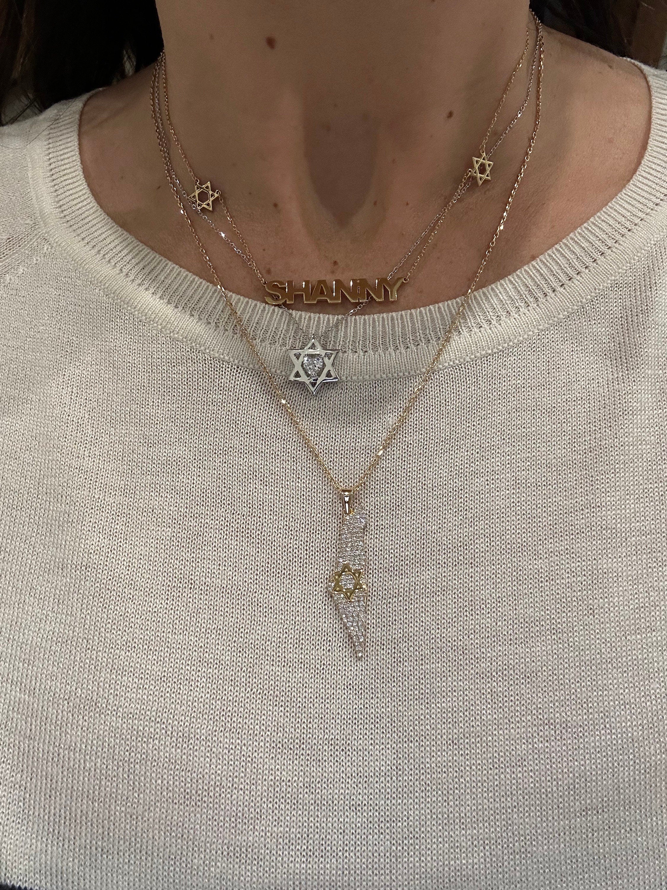 Nameplate with Jewish stars | personalized name necklace with Star of David | Jewish star nameplate necklace | custom Star of David necklace