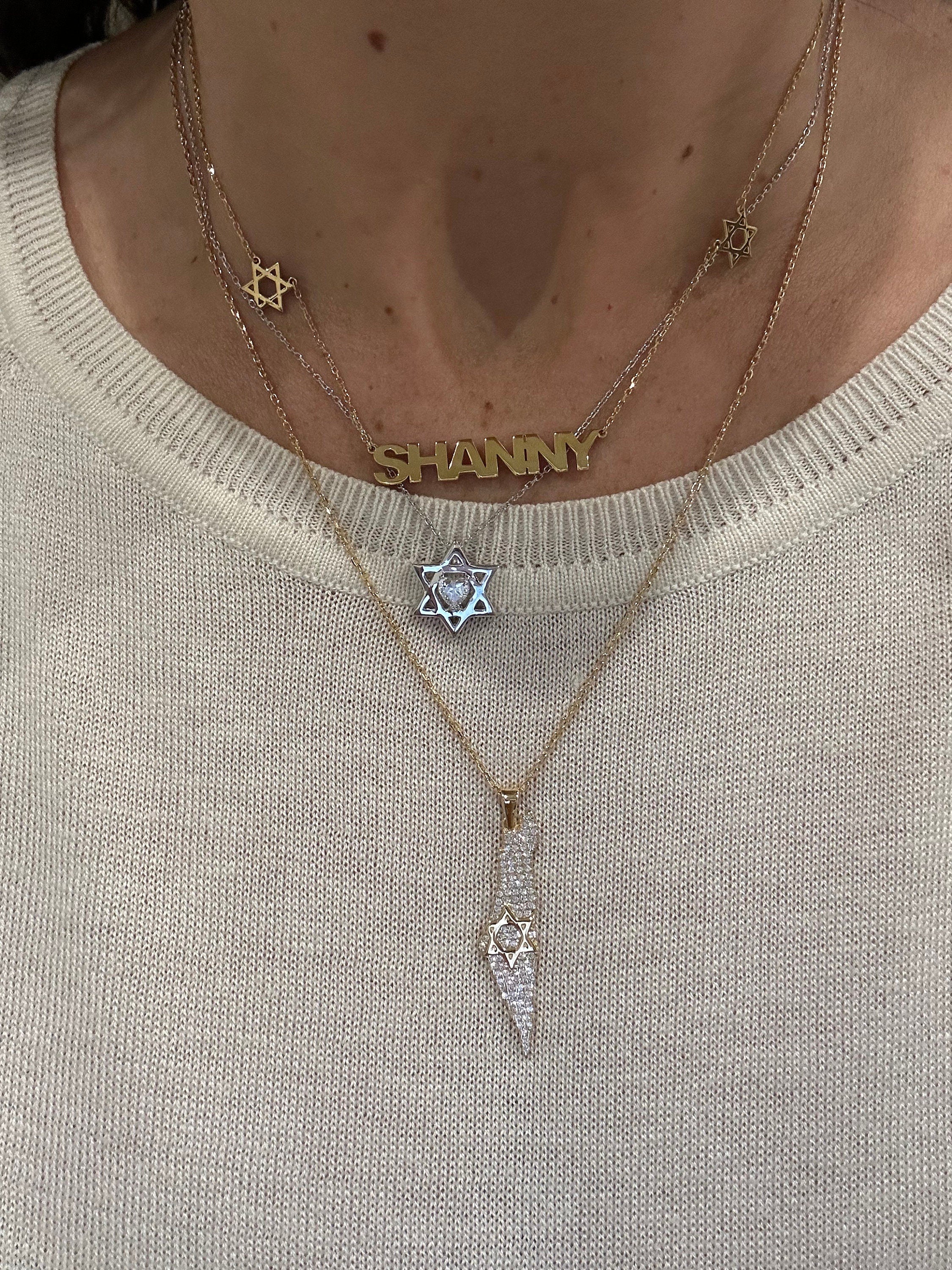 Nameplate with Jewish stars | personalized name necklace with Star of David | Jewish star nameplate necklace | custom Star of David necklace