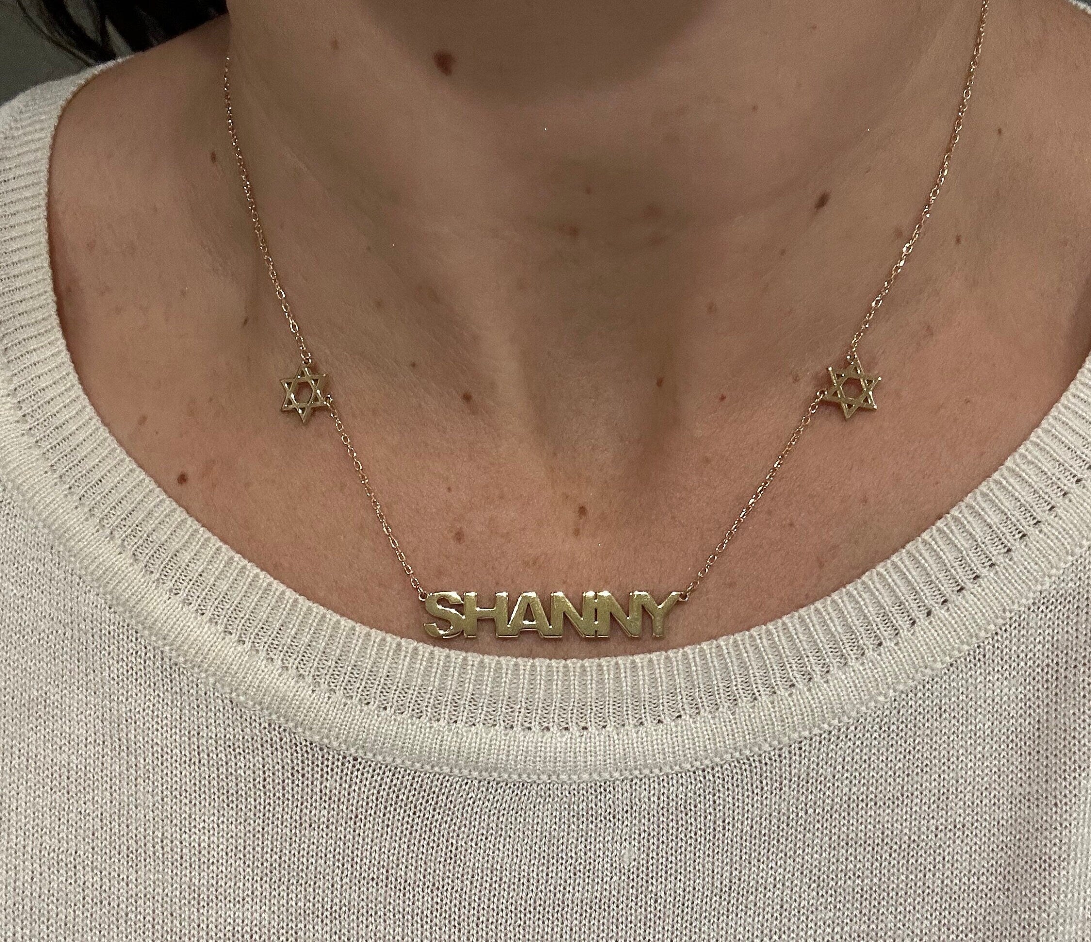 Nameplate with Jewish stars | personalized name necklace with Star of David | Jewish star nameplate necklace | custom Star of David necklace