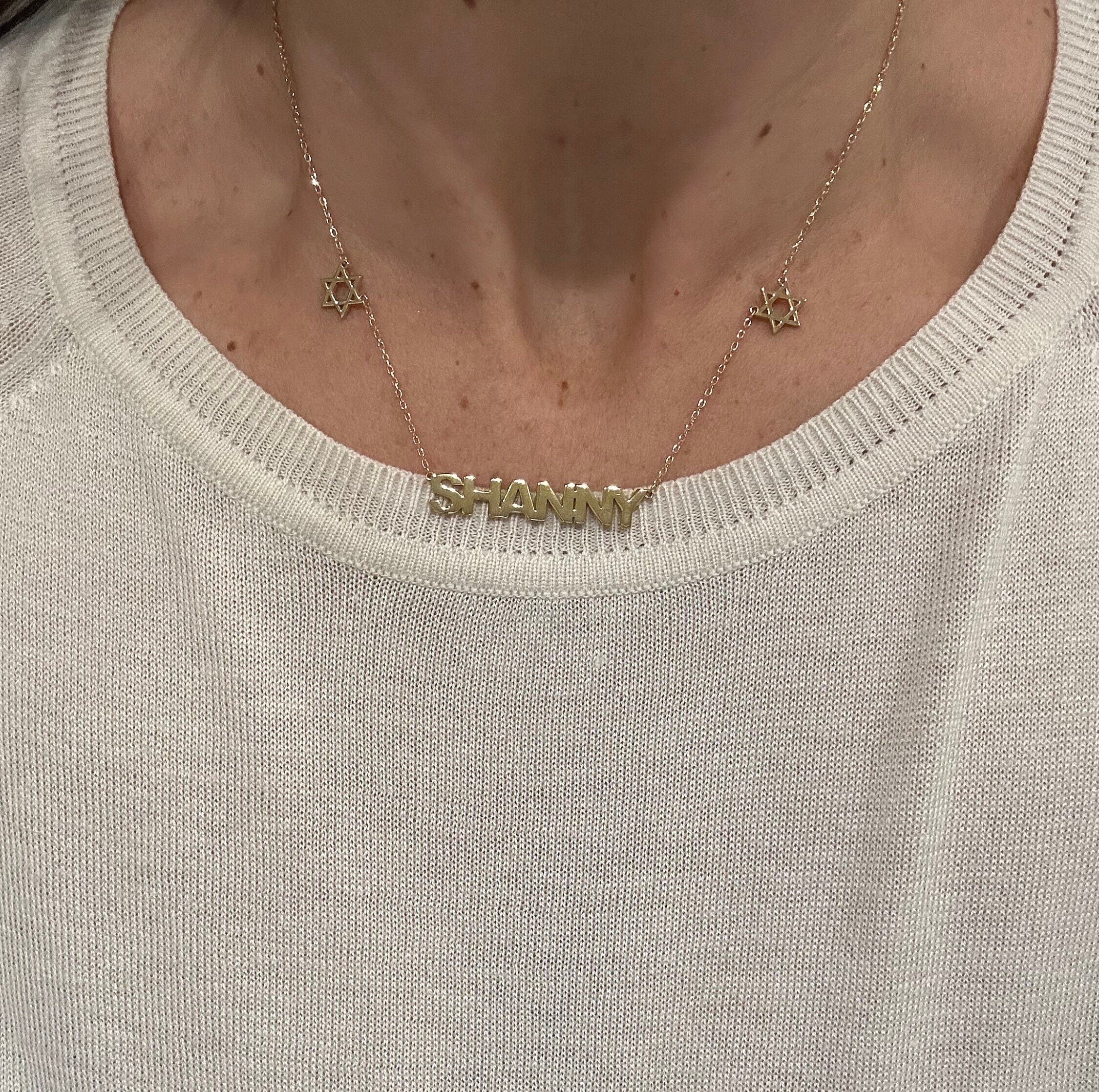 Nameplate with Jewish stars | personalized name necklace with Star of David | Jewish star nameplate necklace | custom Star of David necklace
