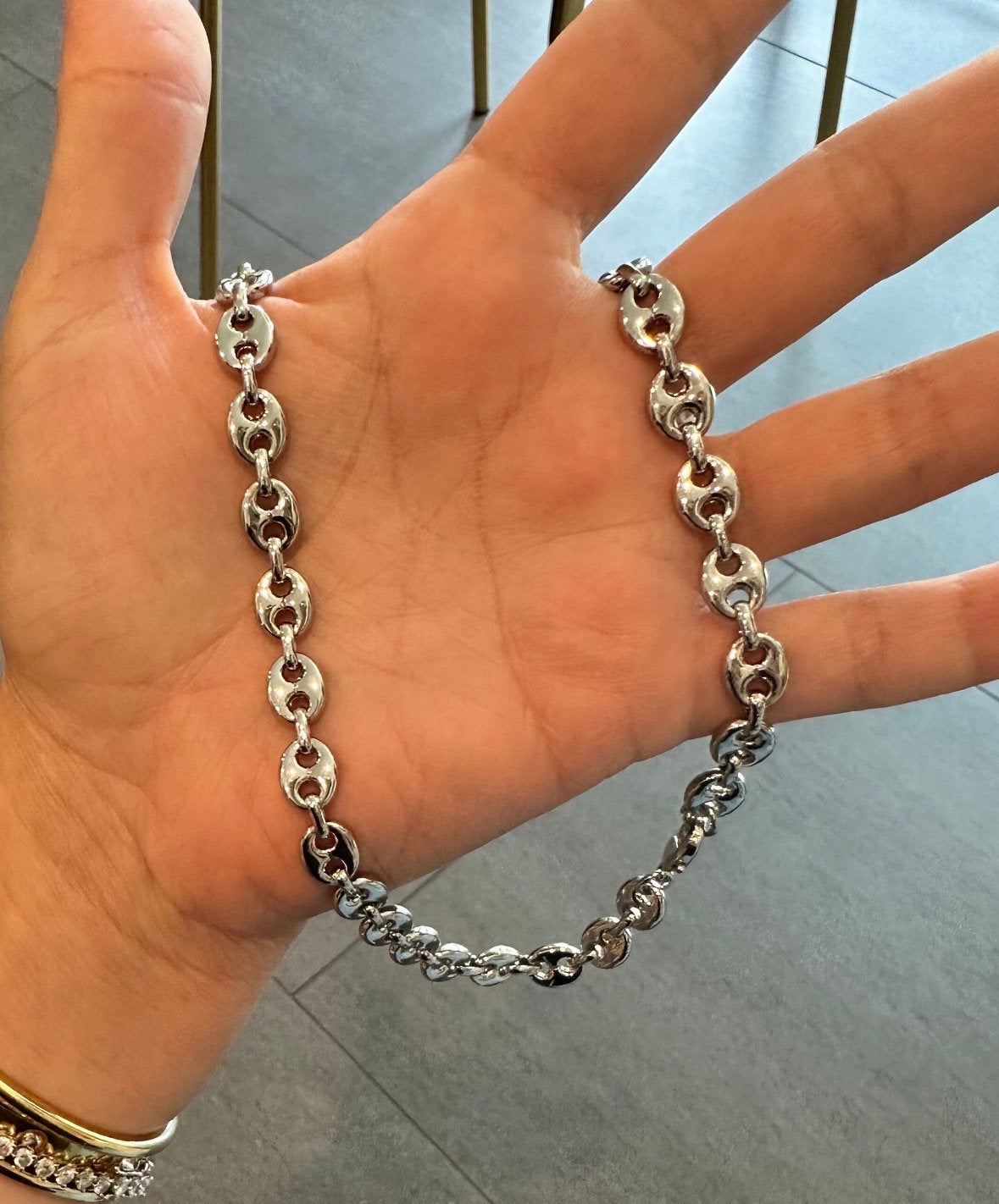 18K gold-filled puffed Mariner link choker | Mariner chain necklace | gold chain necklaces | puffed Mariner chain necklace gold and silver