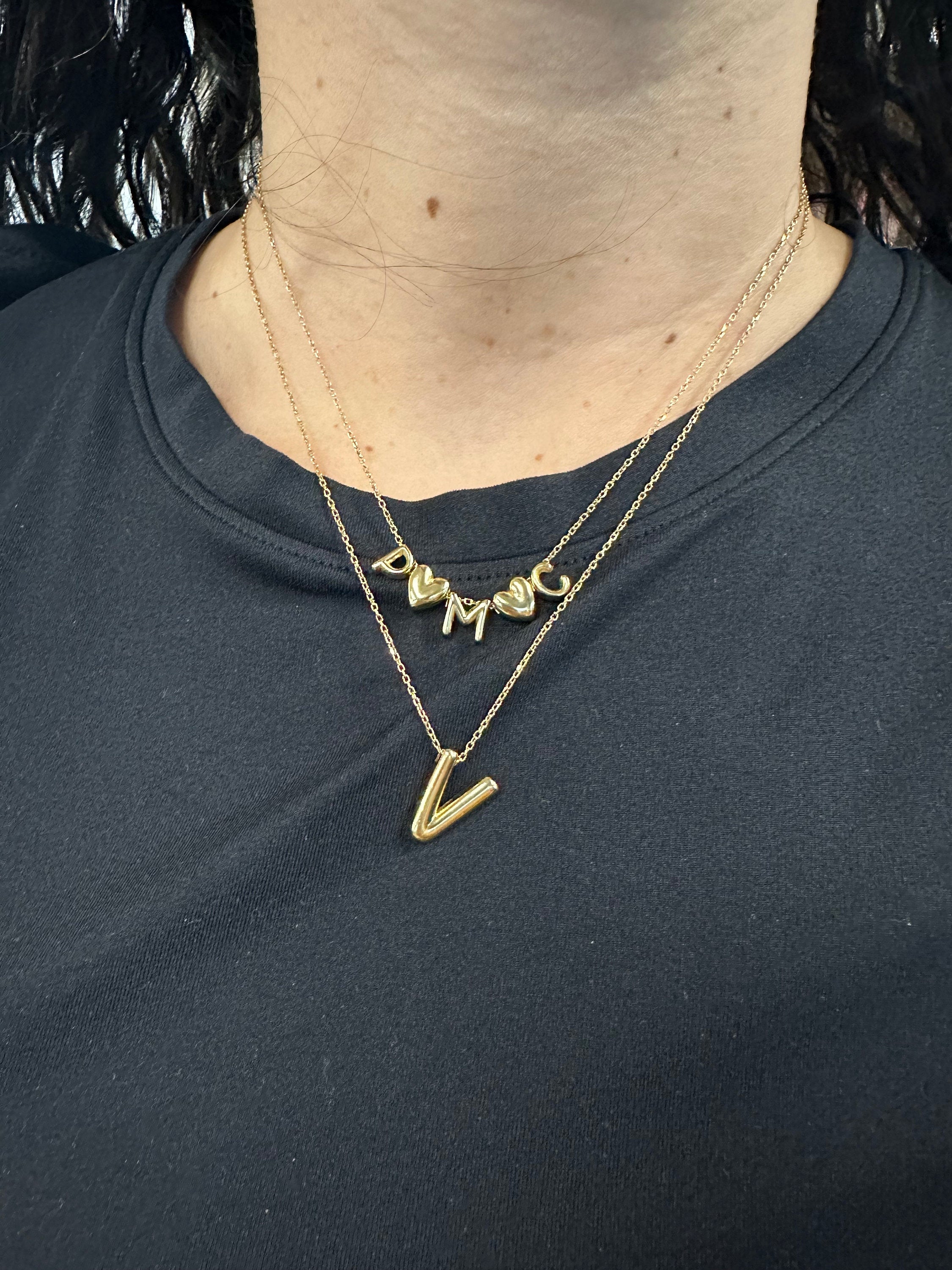 personalized large 3D bubble initial necklace. Custom 3D bubble initial necklace. Personalized bubble initial necklace.