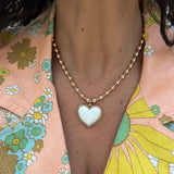 18K gold-filled large ball necklace with white enamel heart | gold-filled Bailey chain necklaces l ball chain and heart charm necklace