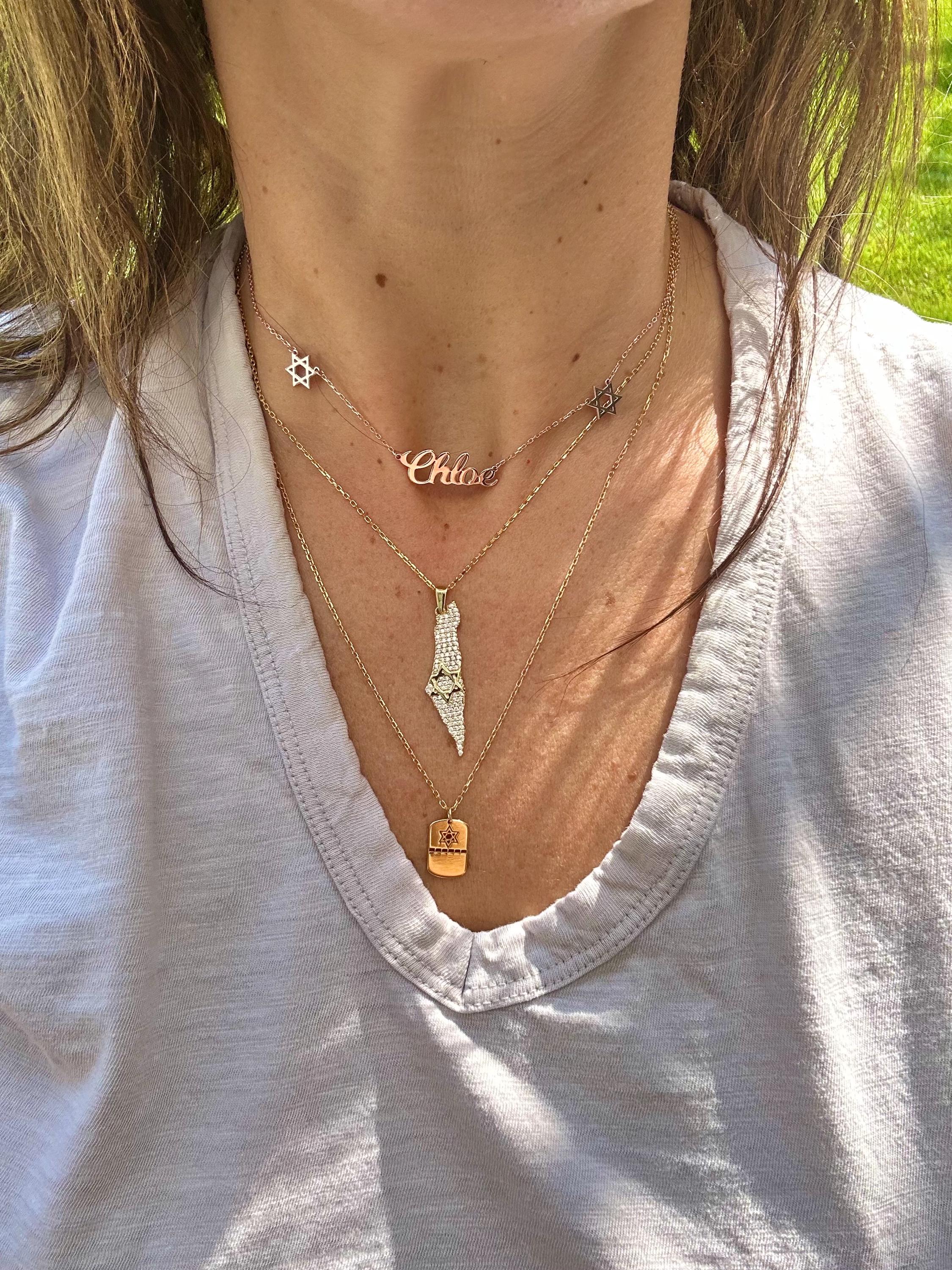 Nameplate with Jewish stars | personalized name necklace with Star of David | Jewish star nameplate necklace | custom Star of David necklace