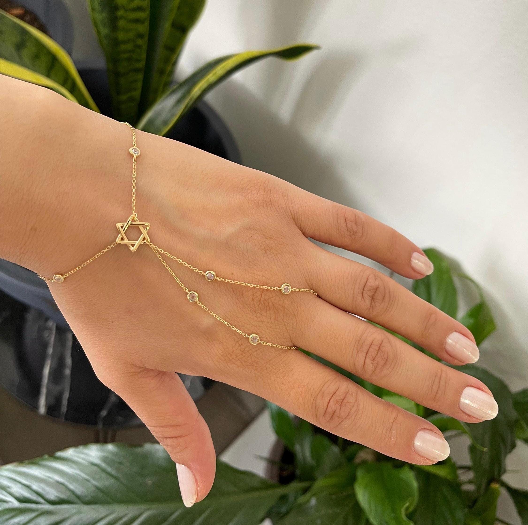 Sterling silver gold plated hand chains | Evil eye hand chain | Jewish star hand chain | Star of David hand chain | Personalized hand chain